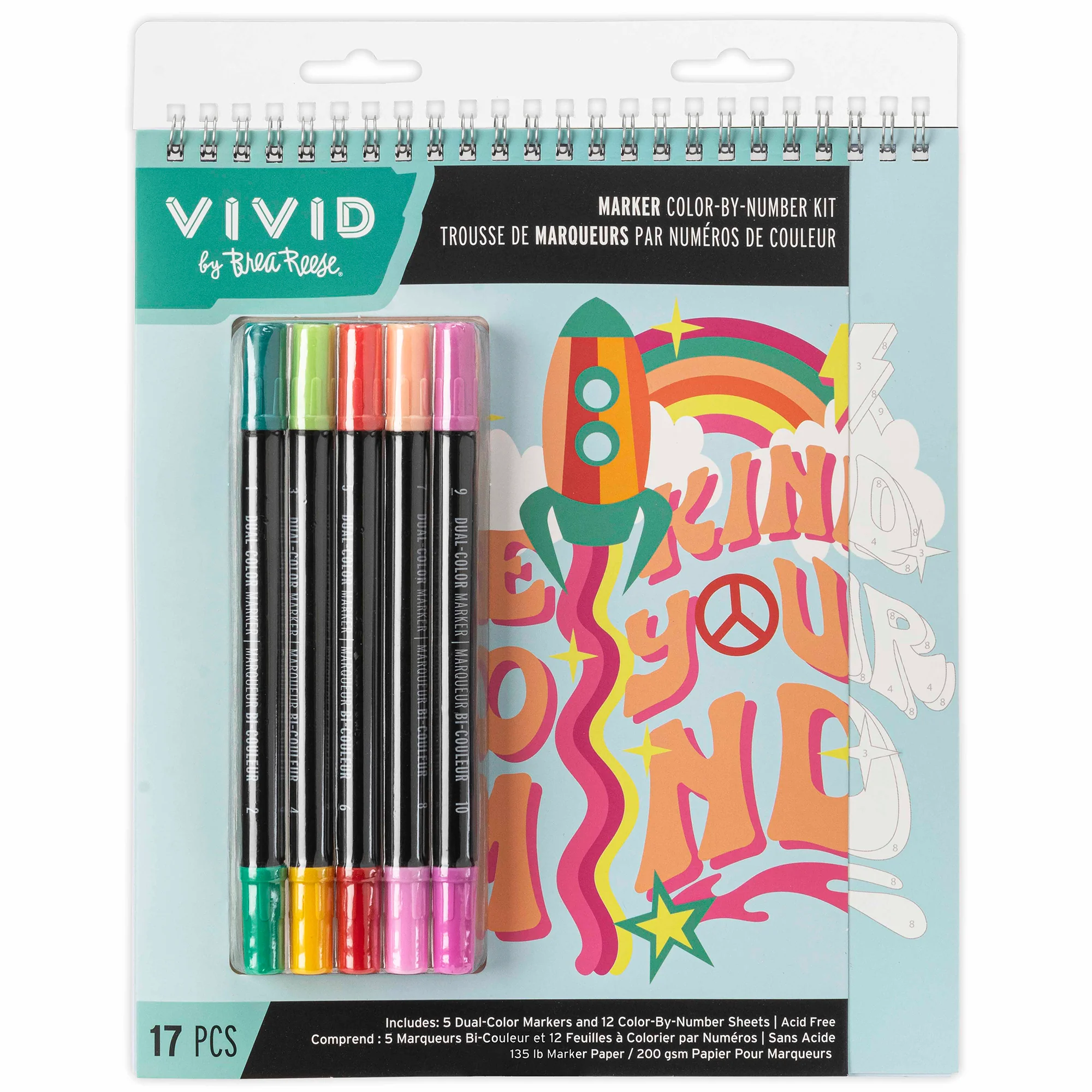 Good Vibes Marker Color By Number Kit With 12 Designs