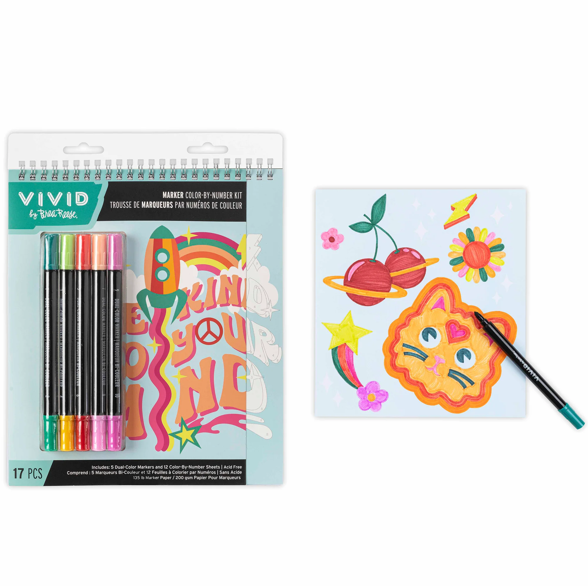 Good Vibes Marker Color By Number Kit With 12 Designs - Image 5