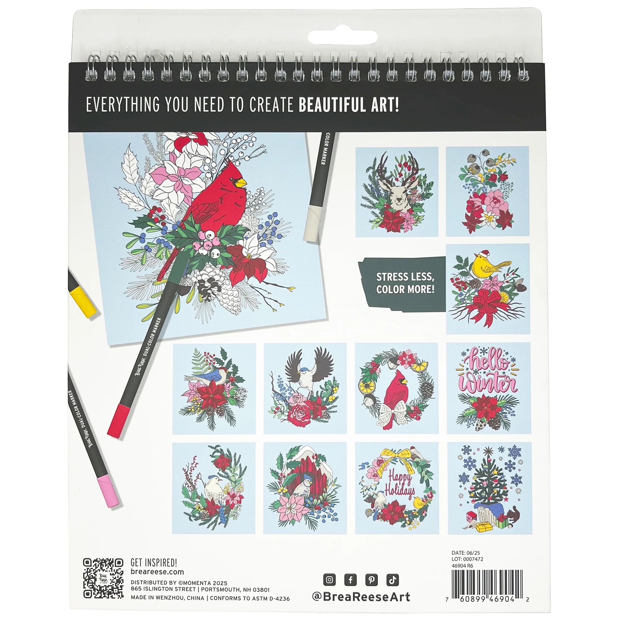 Vivid By Brea Reese Cardinal Holiday Marker Coloring Kit With 12 Pages And 5 Dual-Sided Markers - Image 3