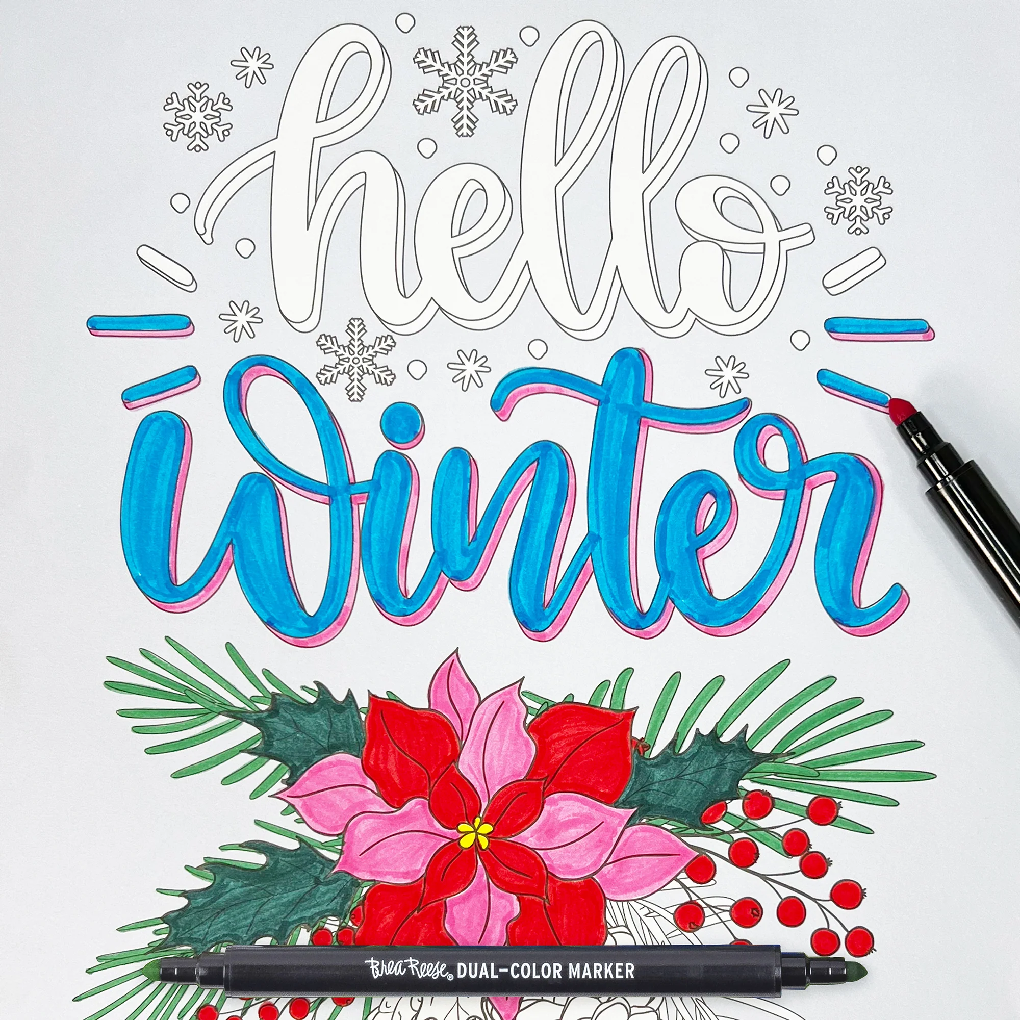 Vivid By Brea Reese Cardinal Holiday Marker Coloring Kit With 12 Pages And 5 Dual-Sided Markers - Image 4