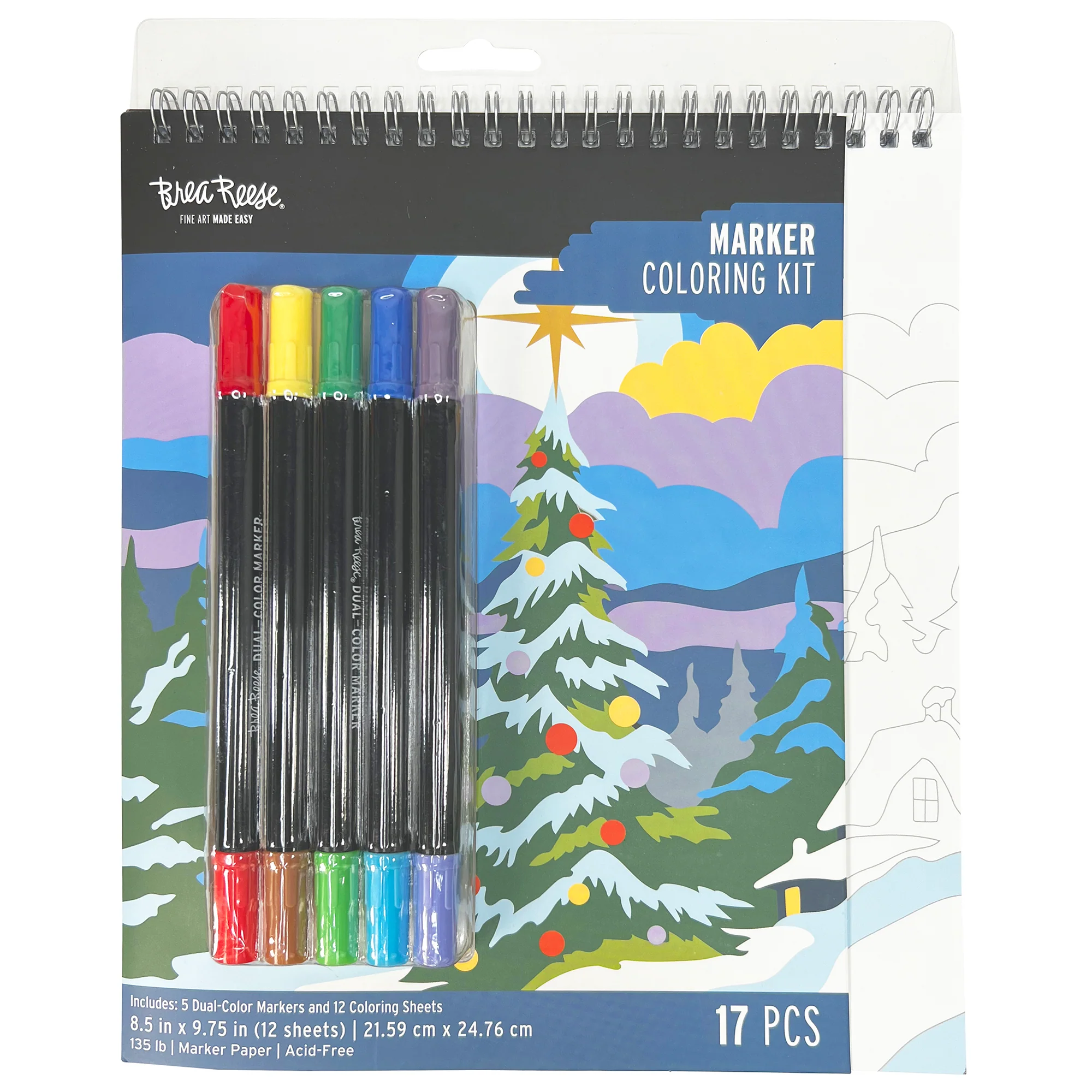 Vivid By Brea Reese Christmas Tree Marker Coloring Kit With 5 Dual-Color Markers