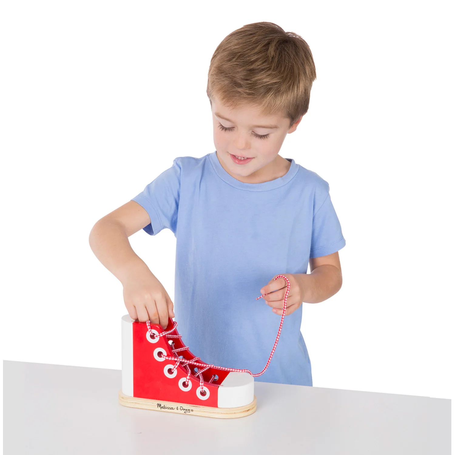 Melissa & Doug Wooden Lacing High-Top Sneaker - Educational Toy - Image 2