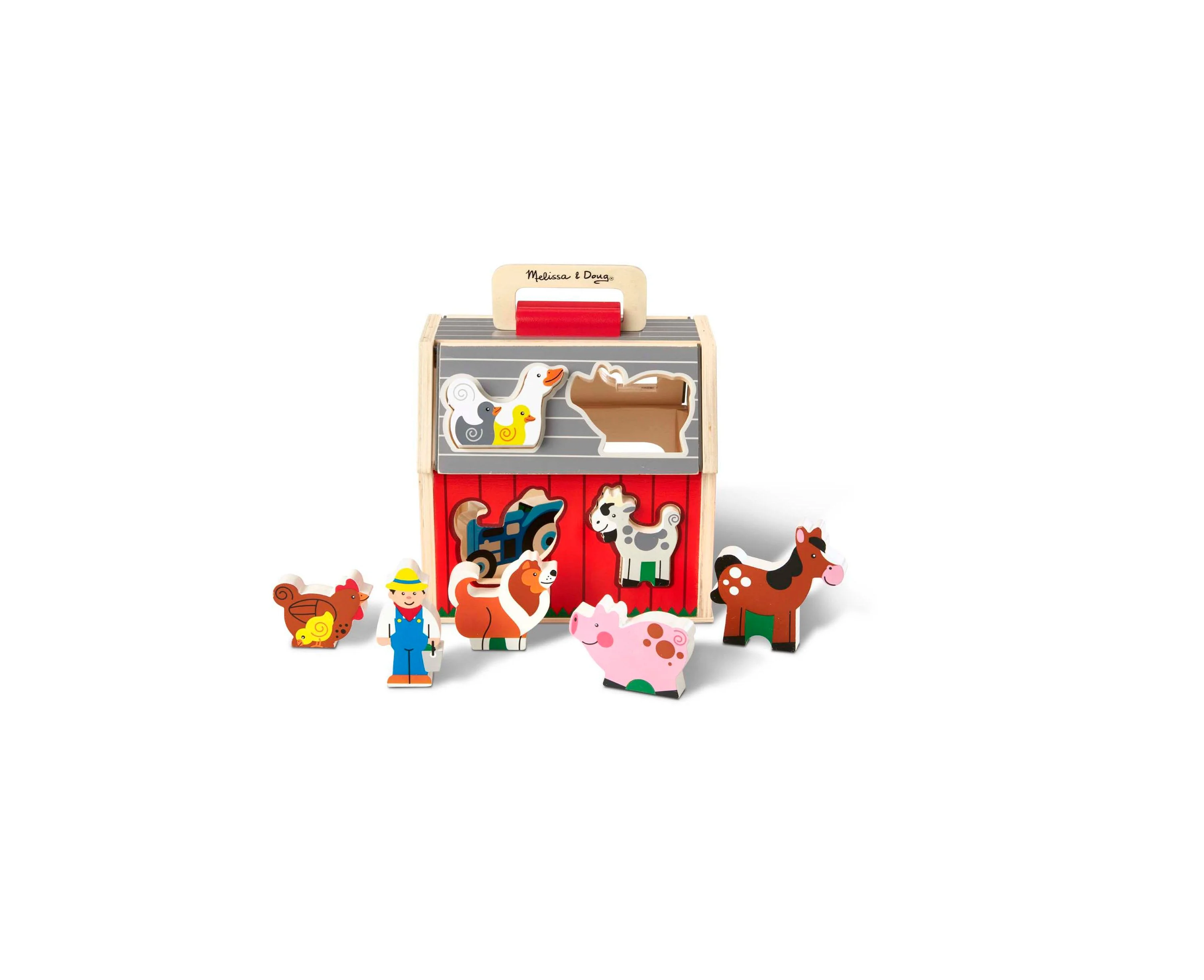 Melissa & Doug Take-Along Sorting Barn - 11-Piece Wooden Shape Sorter & Farm Playset For Ages 2+ - Image 3