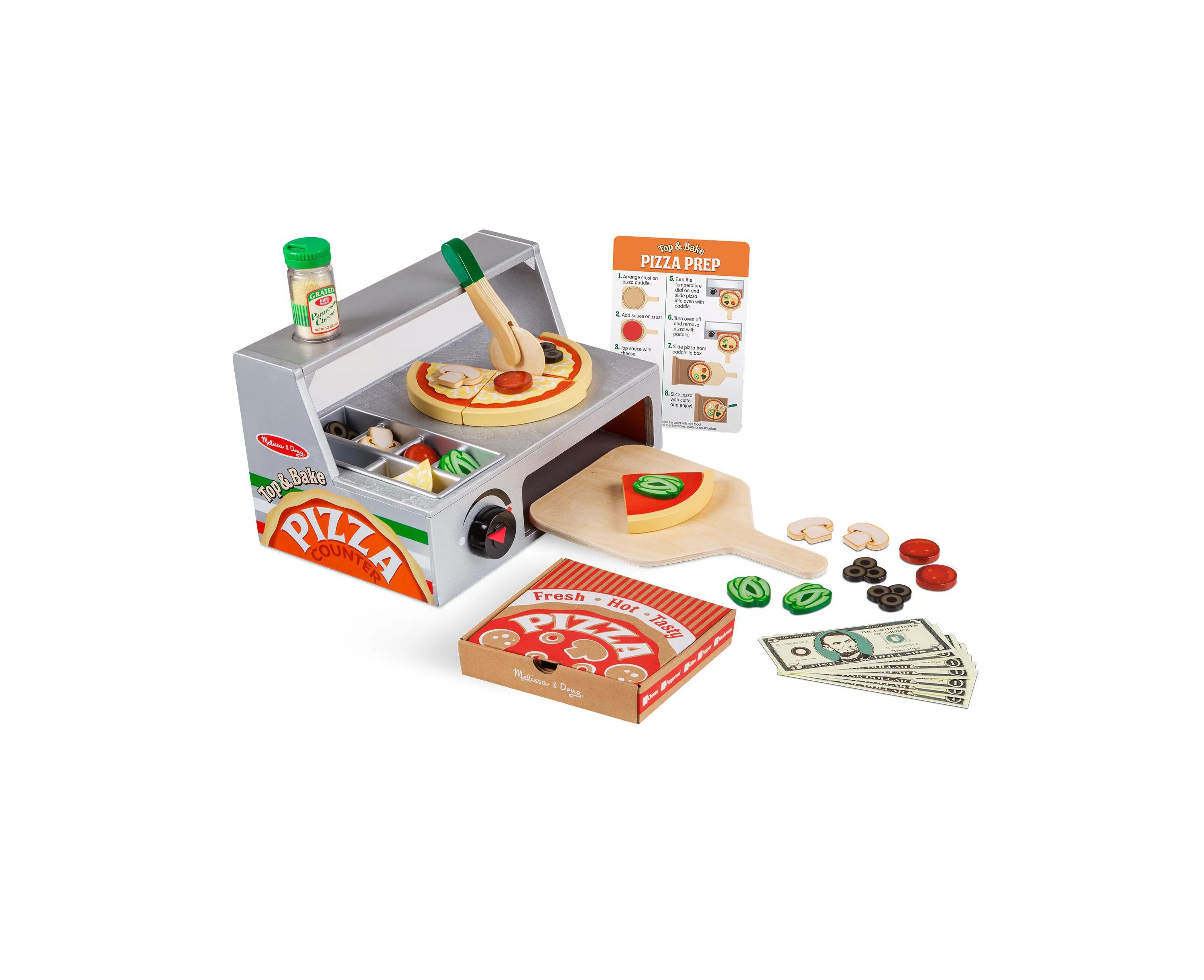 Melissa & Doug Top & Bake Wooden Pizza Counter Play Set - 41 Pieces