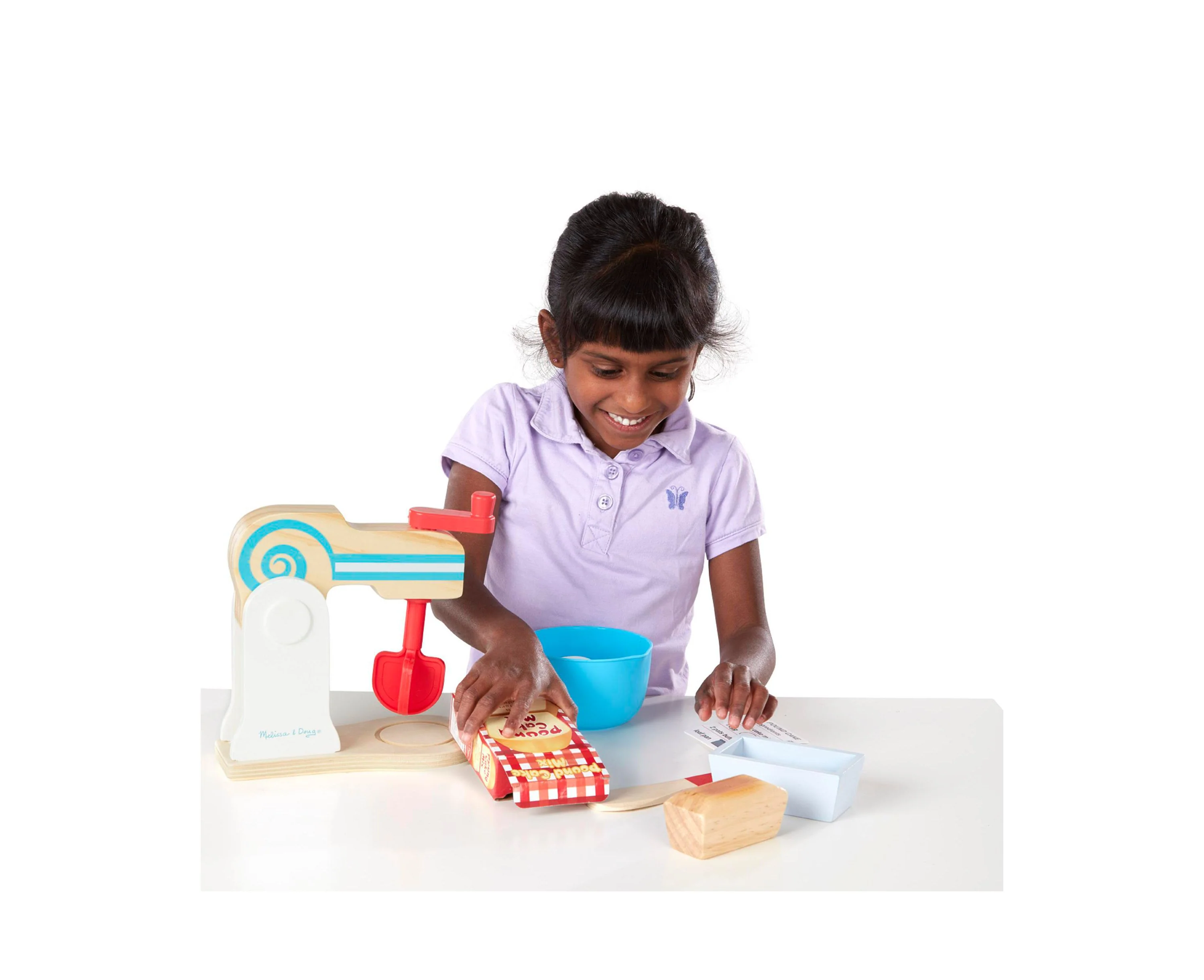 Melissa & Doug Wooden Make-a-Cake Mixer Set - 11-Piece Play Food and Kitchen Accessories - Image 2
