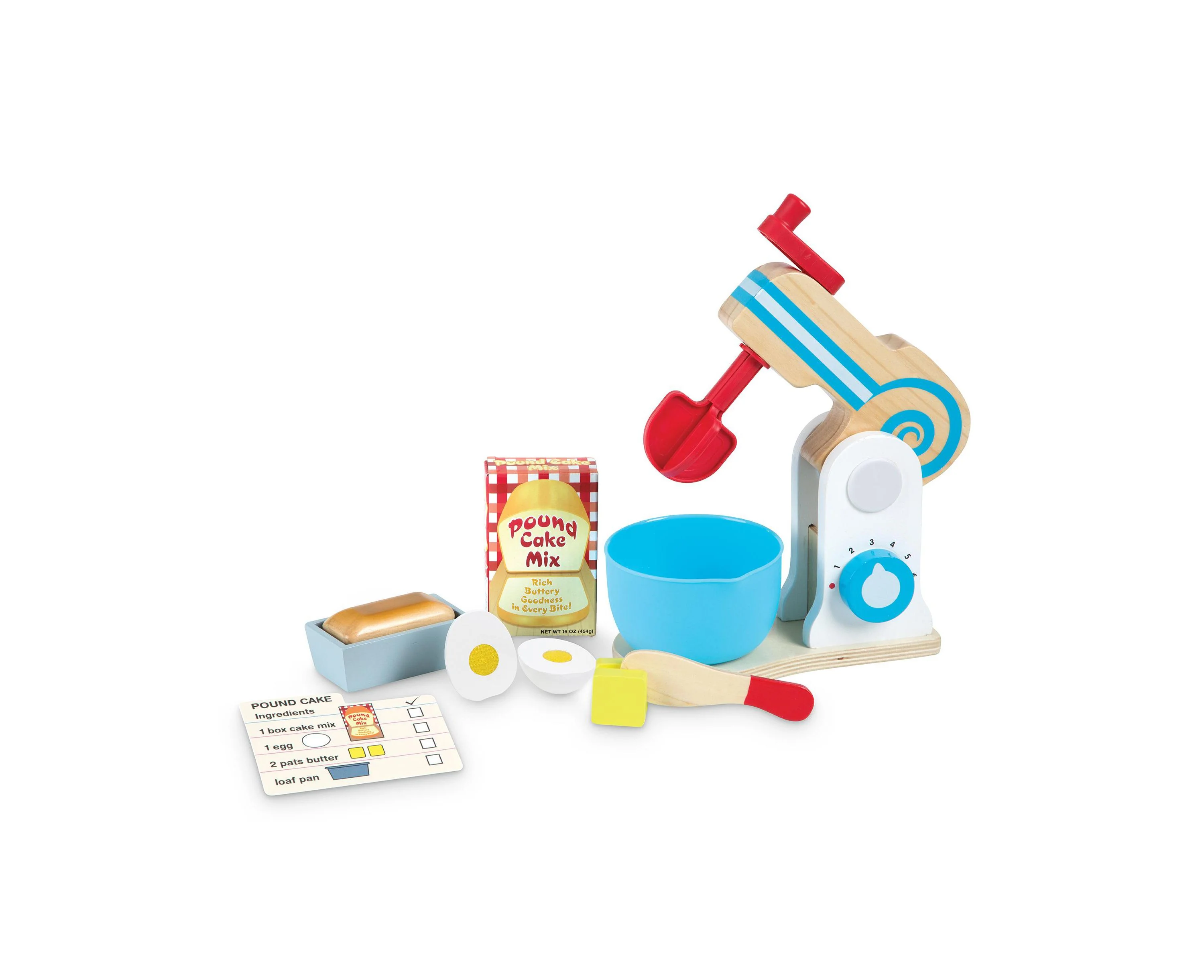 Melissa & Doug Wooden Make-a-Cake Mixer Set - 11-Piece Play Food and Kitchen Accessories - Image 4