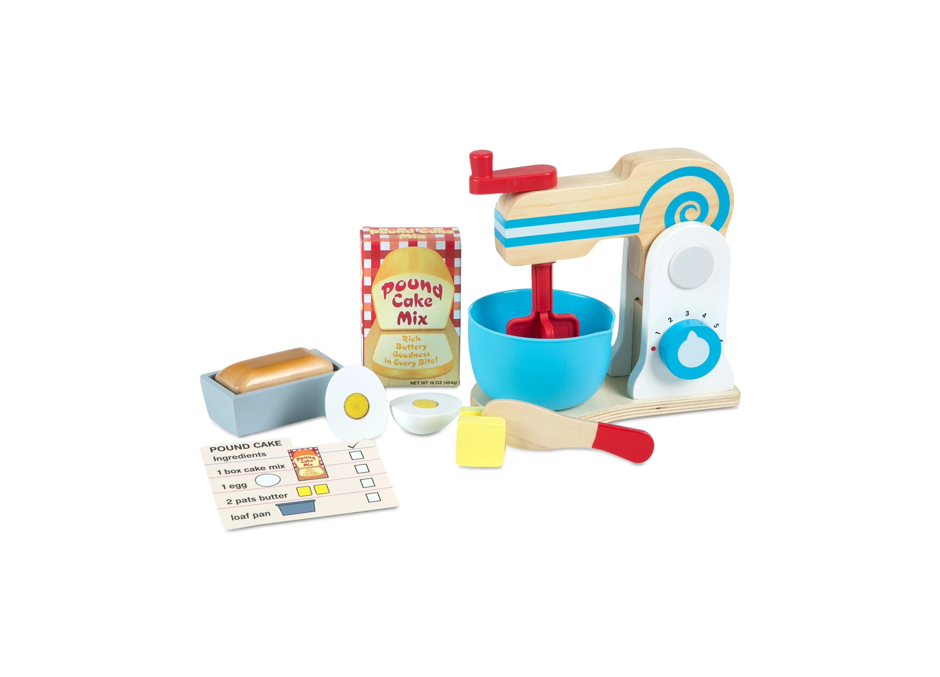 Melissa & Doug Wooden Make-a-Cake Mixer Set - 11-Piece Play Food and Kitchen Accessories - Image 8