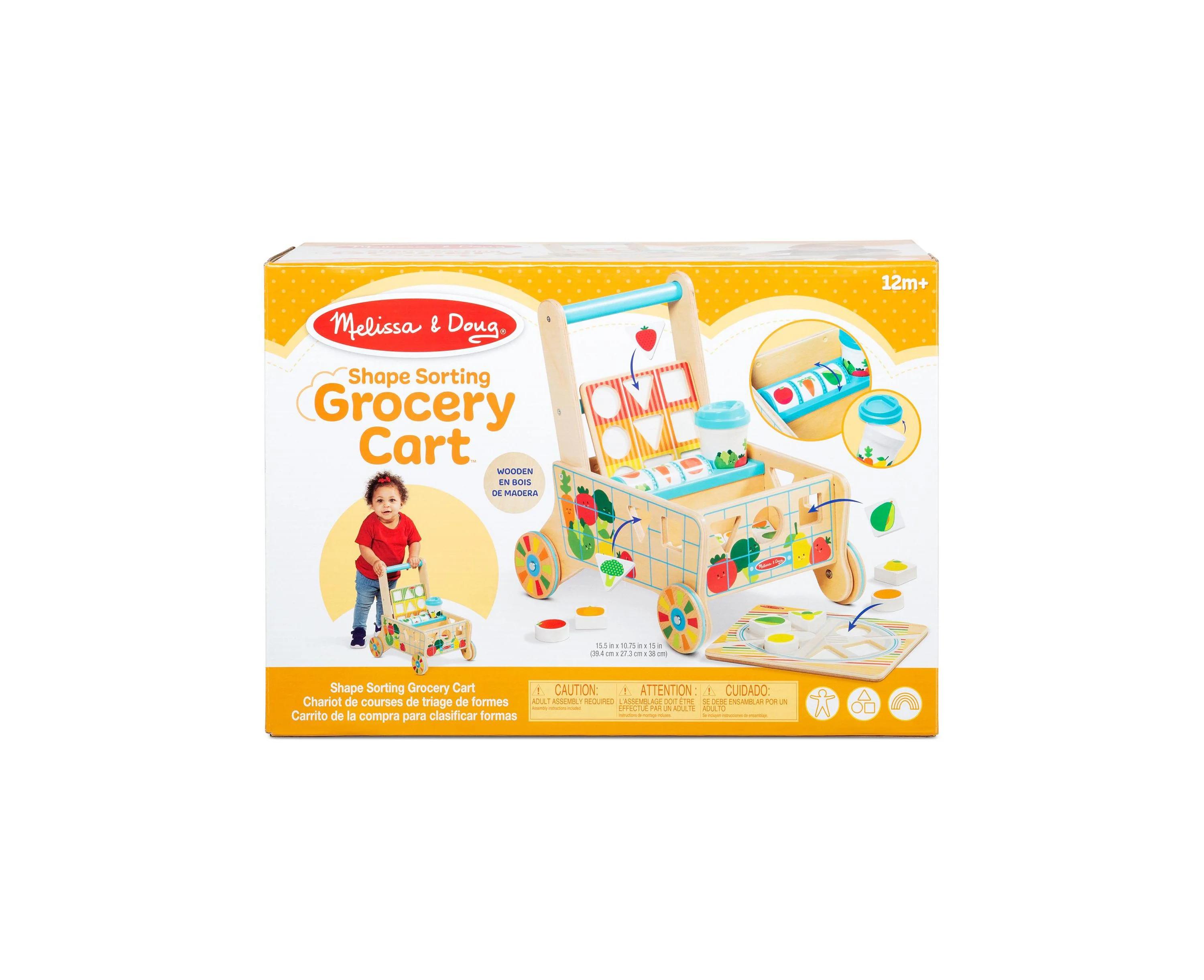 Melissa & Doug Wooden Grocery Cart & Shape Sorting Puzzle Toy - Image 3