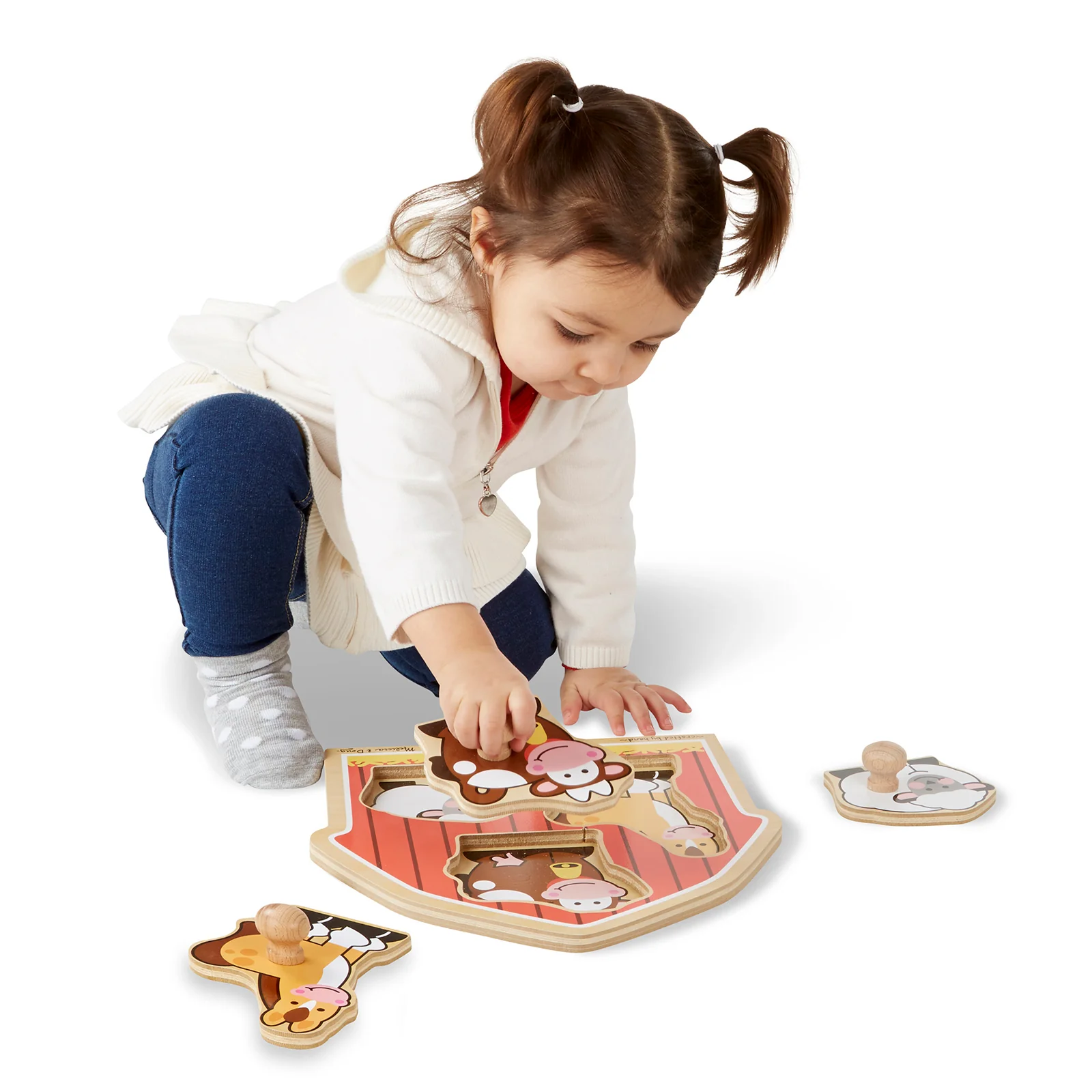 Melissa & Doug Barnyard Animals 3 pc Wooden Peg Puzzle - Image 4