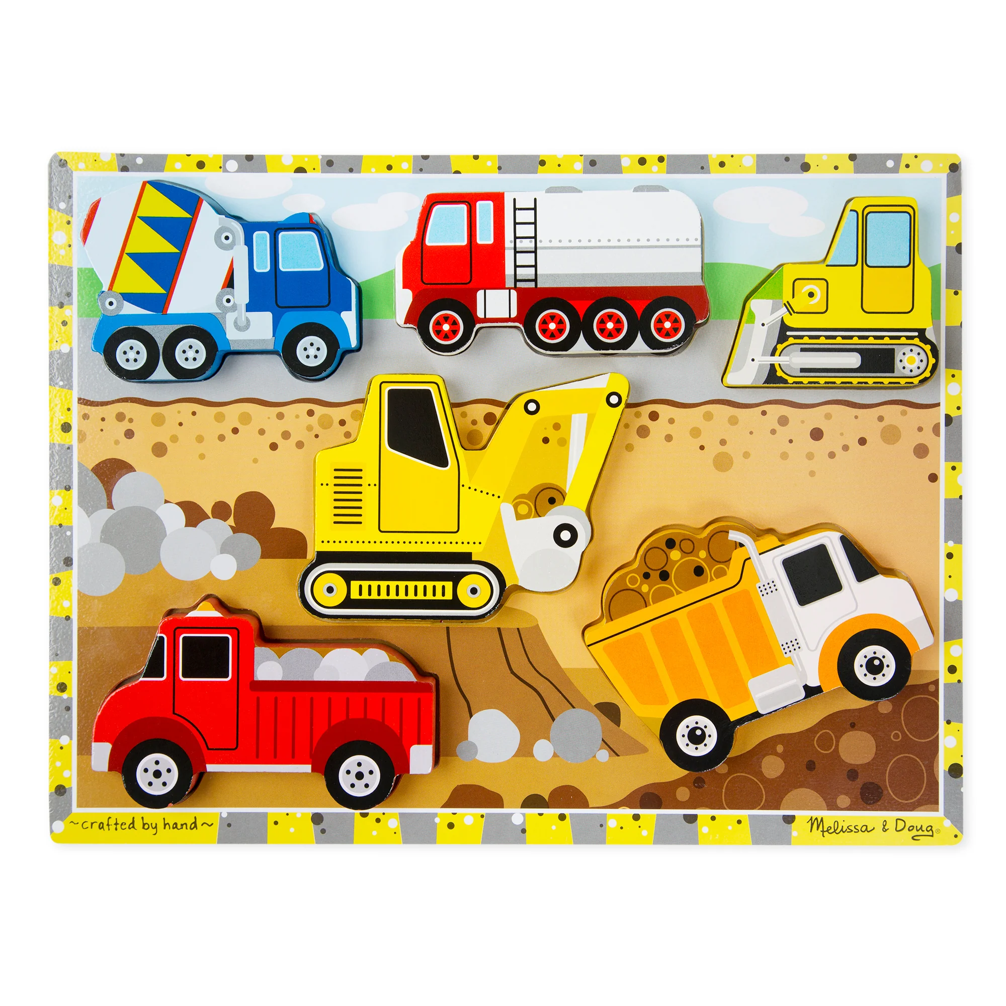 Melissa & Doug Construction Vehicles 6-Piece Wooden Chunky Puzzle - Image 2