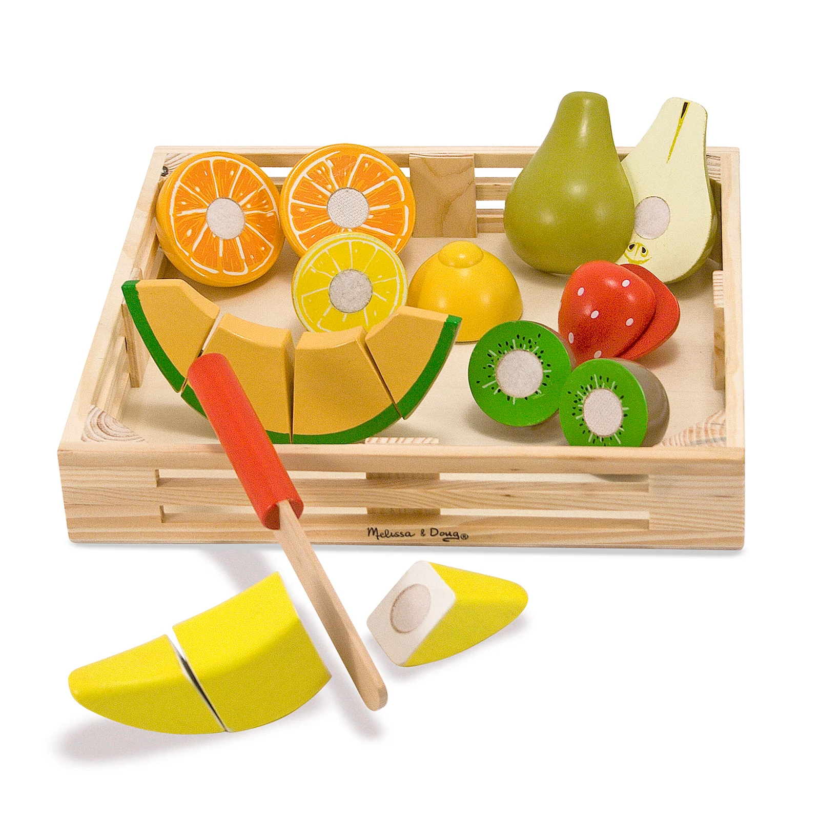 Melissa & Doug 17-Piece Wooden Cutting Fruit Set – Play Food Kitchen Accessory - Image 2