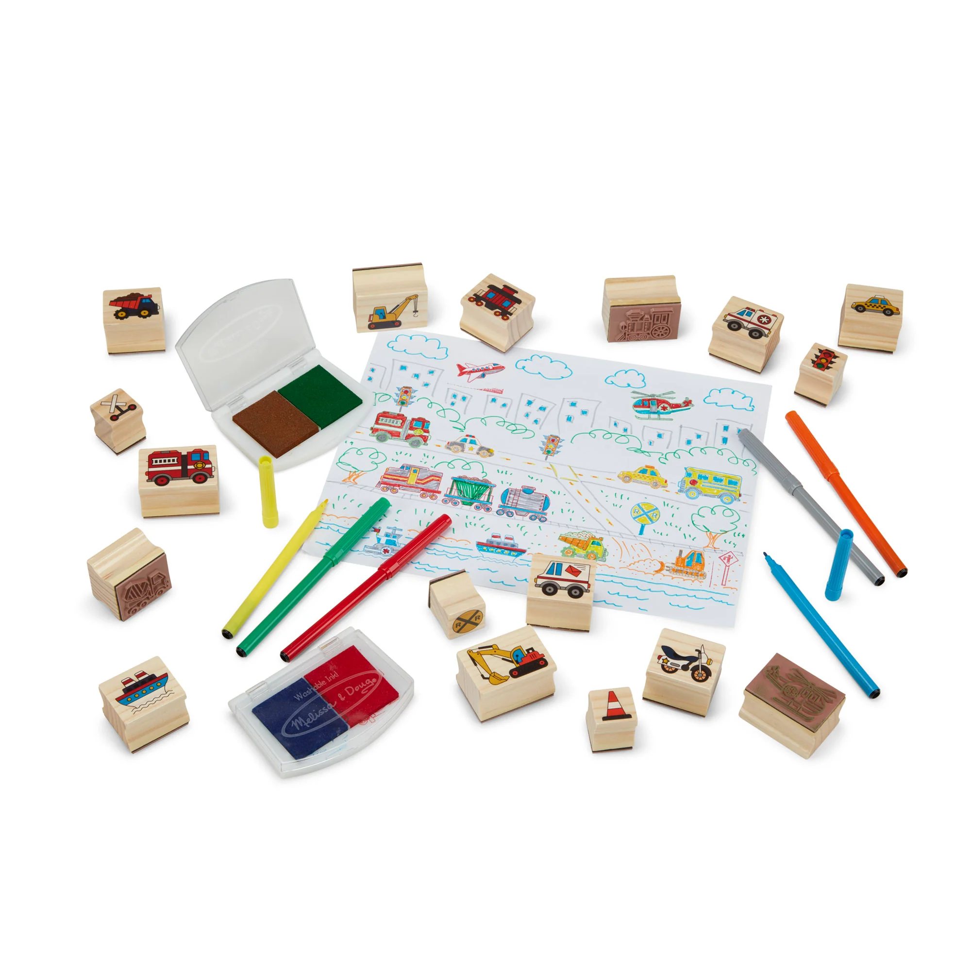 Melissa & Doug Deluxe Vehicle Wooden Stamp Set - 38 Pieces - Image 2