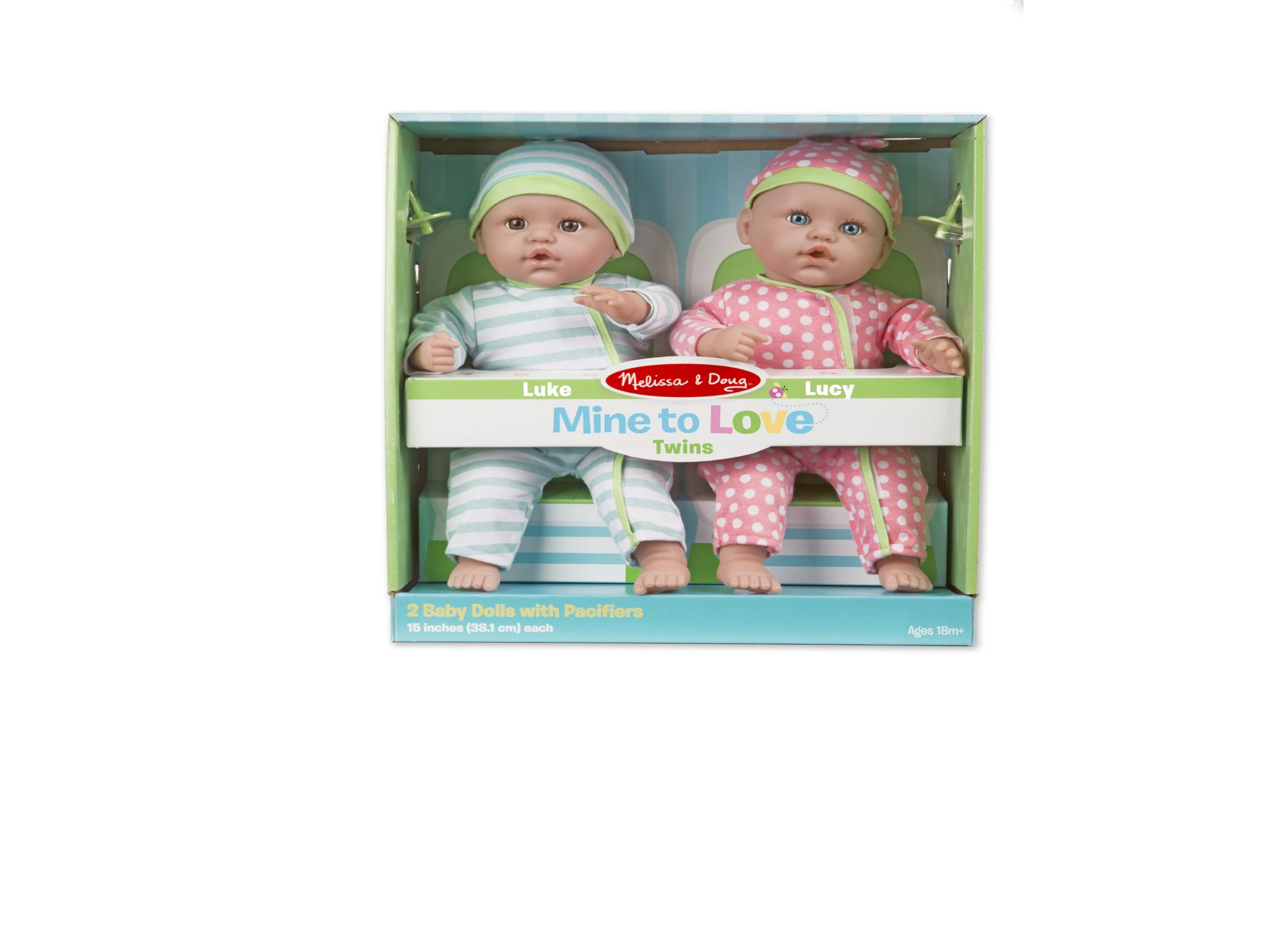 Melissa & Doug Mine to Love Luke & Lucy 15-Inch Twin Baby Dolls with Rompers - Image 2