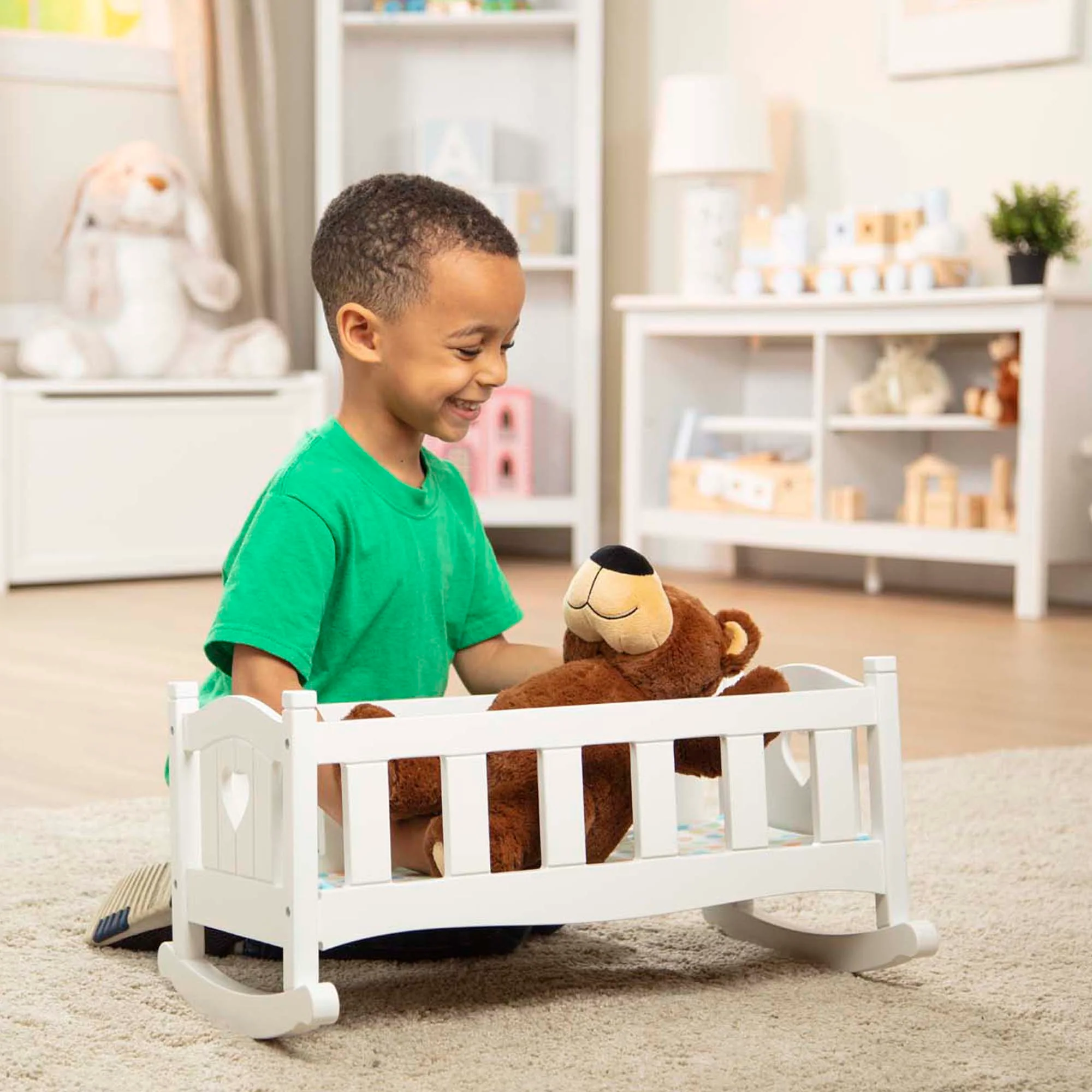 Melissa & Doug Mine to Love Wooden Doll Rocking Cradle - Image 4