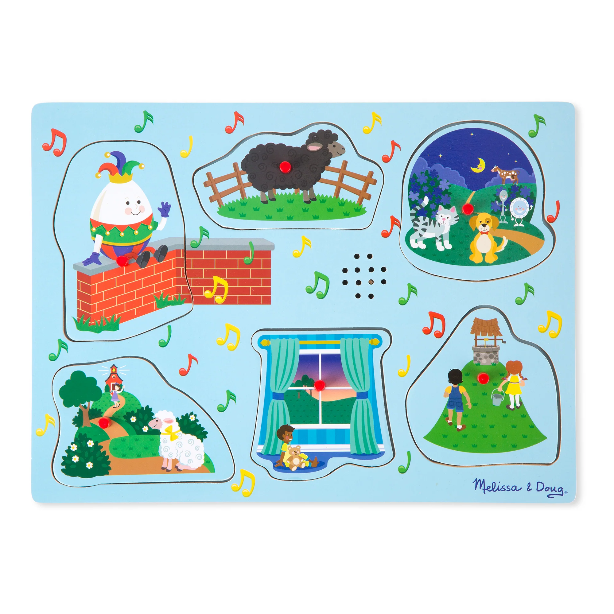 Melissa & Doug Nursery Rhymes 6 pc Wooden Peg Sound Puzzle - Image 2