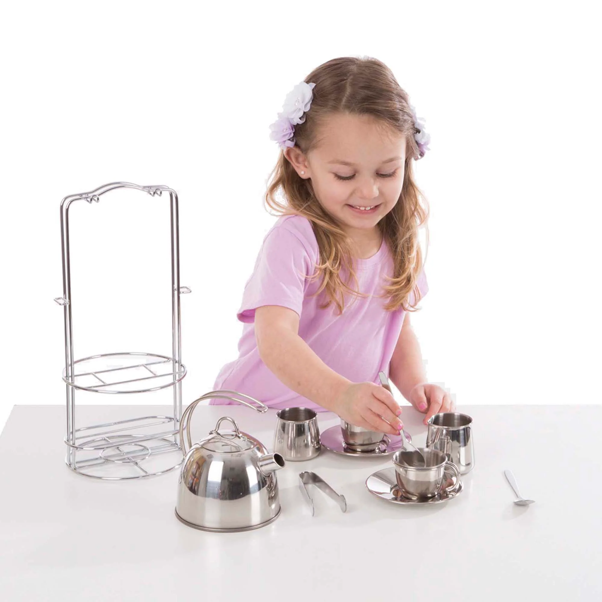 Melissa & Doug 11-Piece Stainless Steel Tea Set - Playtime Elegance - Image 4