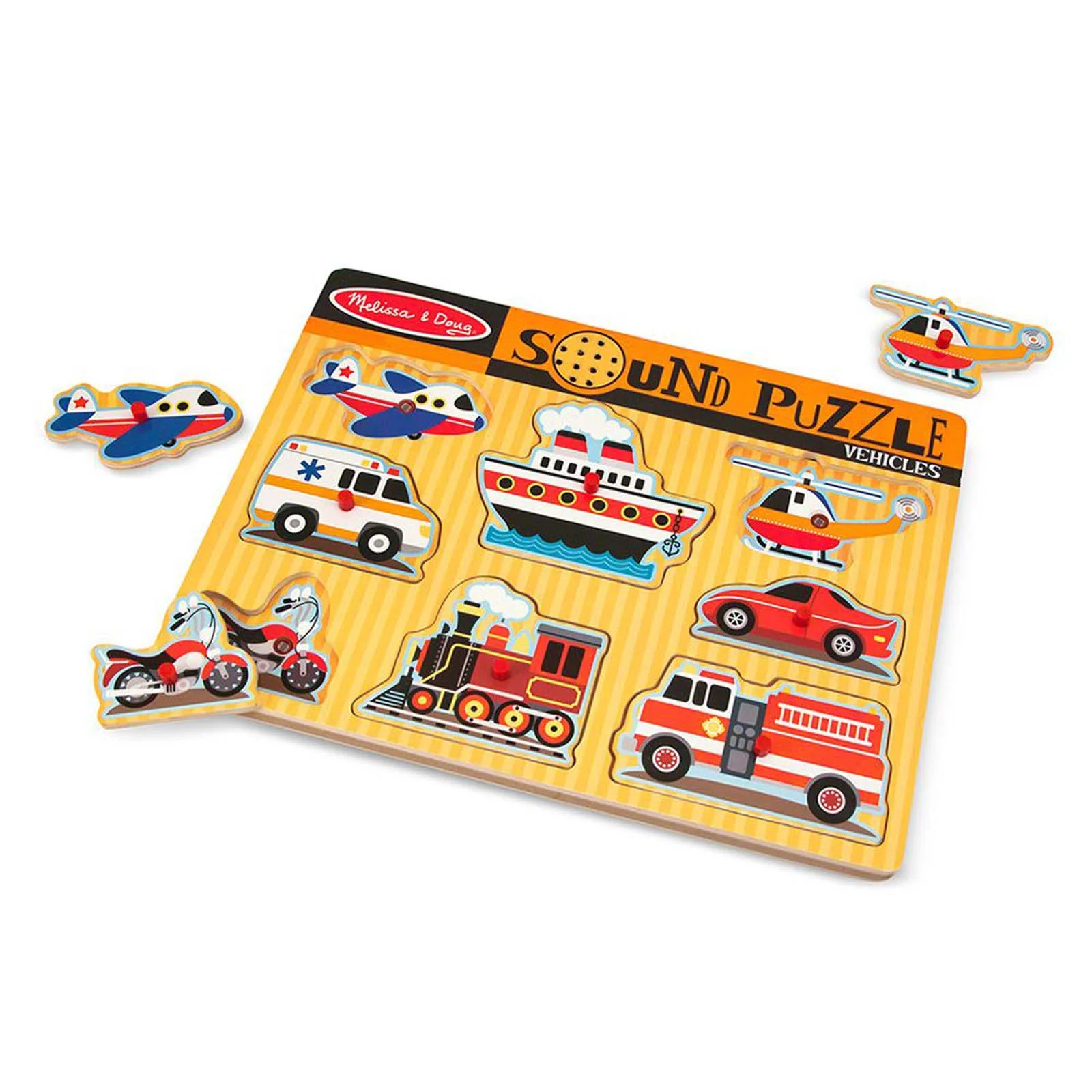 Melissa & Doug Vehicles Sound Puzzle - 8 pc Wooden Peg - Image 2