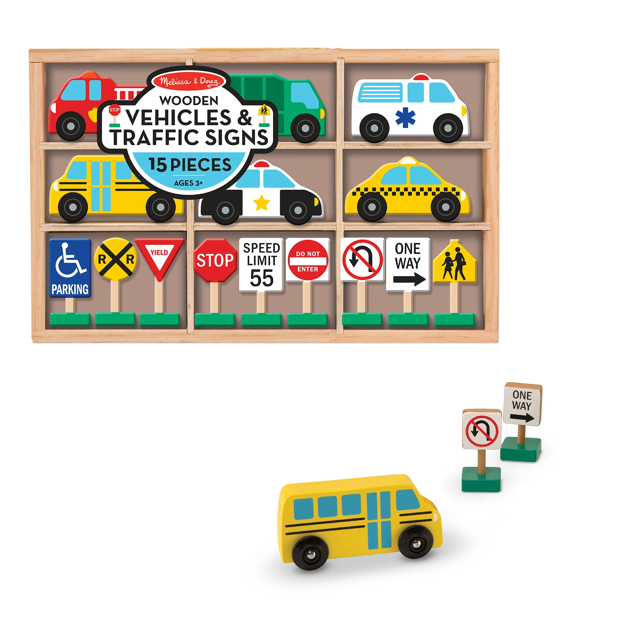 Melissa & Doug Wooden Traffic Adventure Play Set - 15 Pieces - Image 2