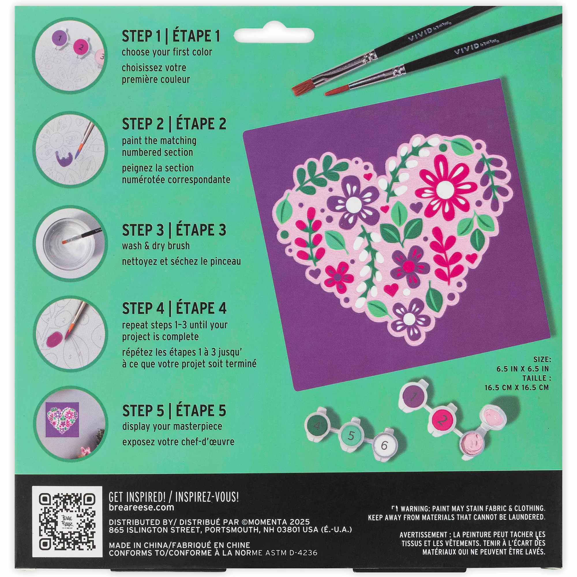 Mini Paint By Number: Flower Heart 6x6 Canvas Kit - Image 2