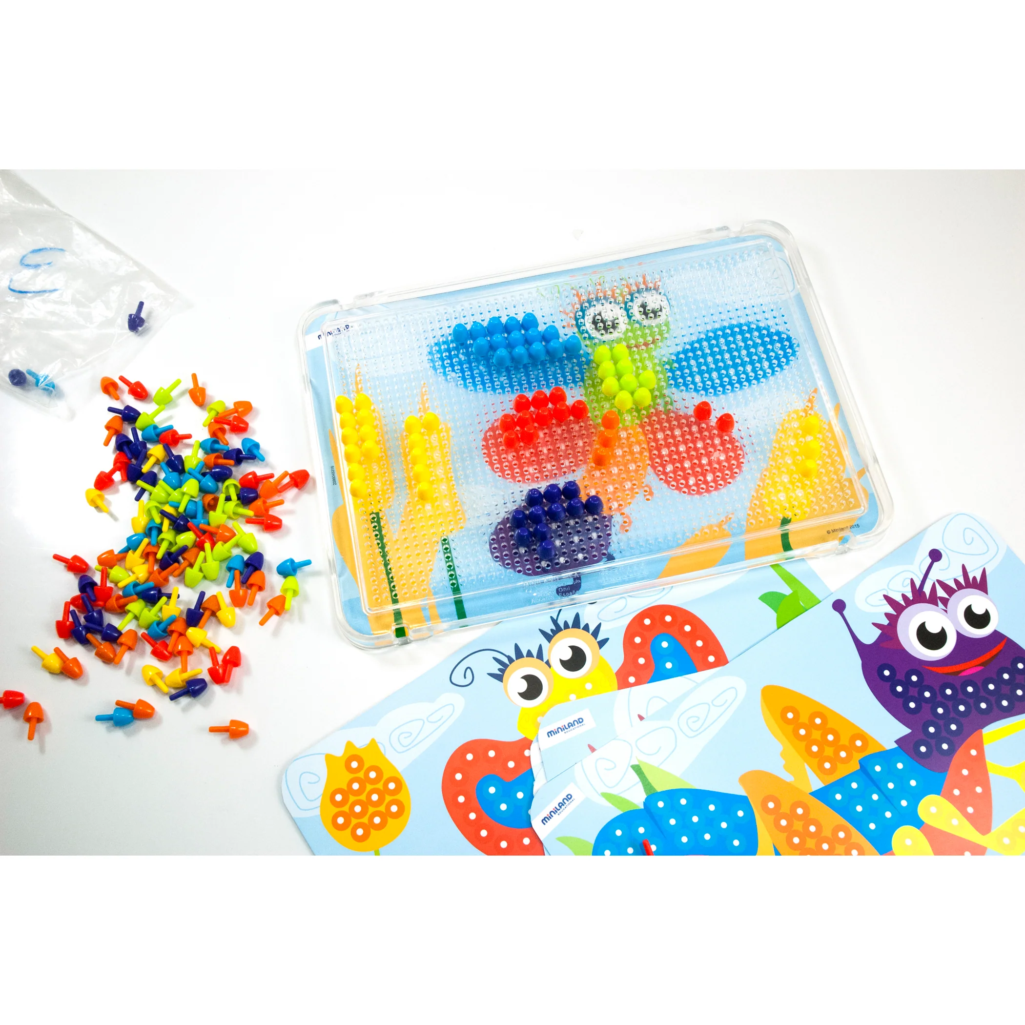 Miniland Educational Pegs Set - 3/8" Pegs with 6 Pattern Cards and 180 Pegs - Image 2