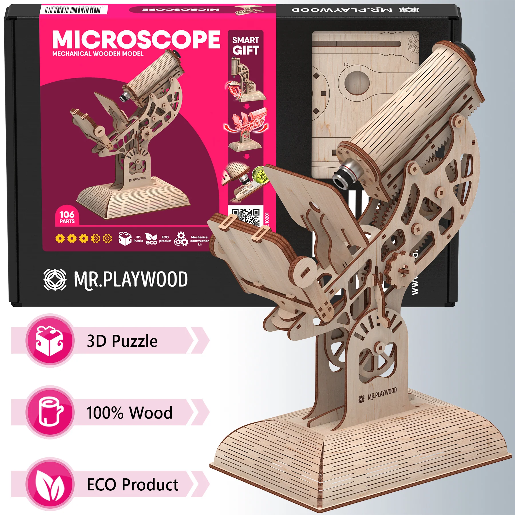 Mr.PLAYWOOD Microscope Mechanical Wooden 3D STEM Model - Image 3