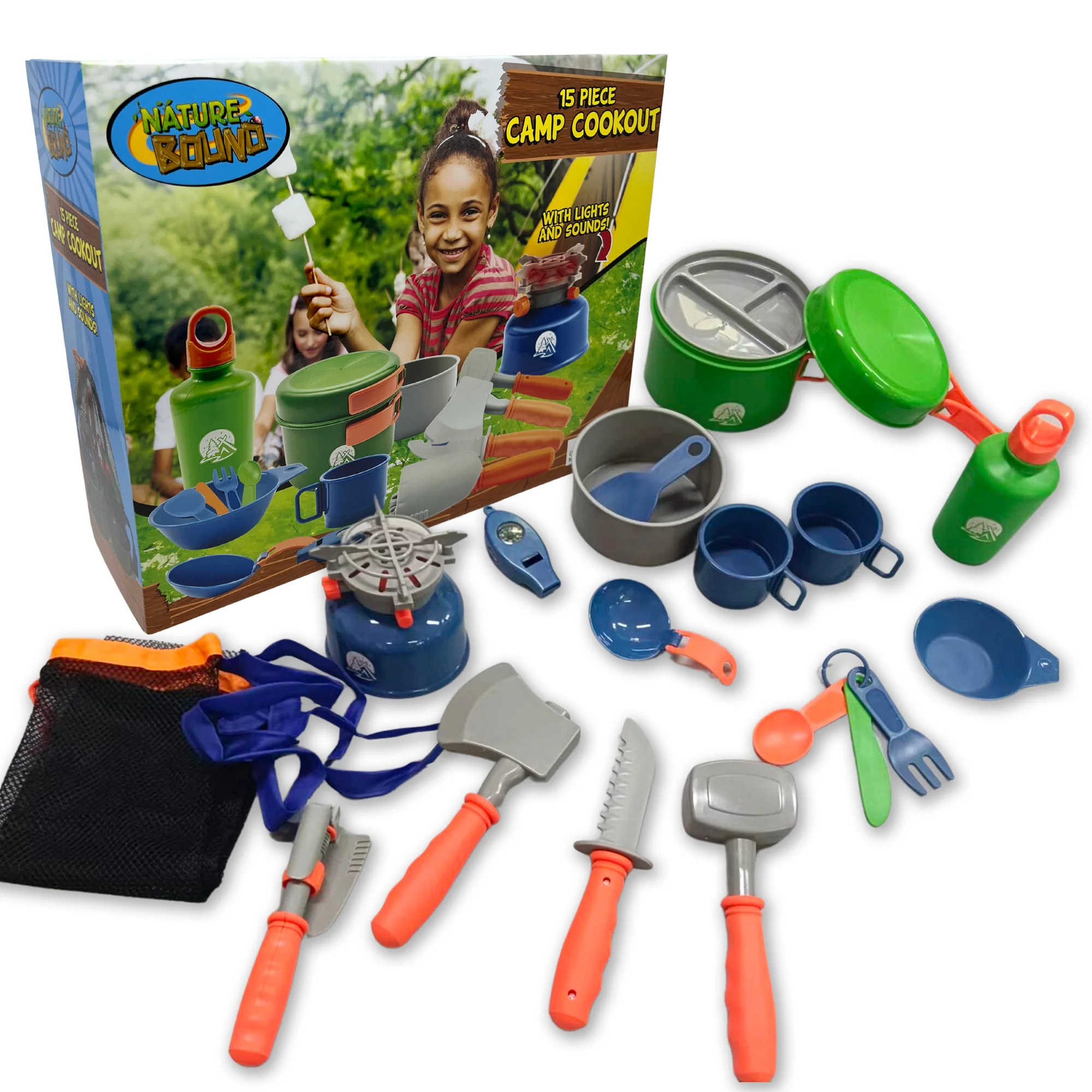 Nature Bound Camp Cookout Set with Light & Sound Burner for Kids, 15pc Set