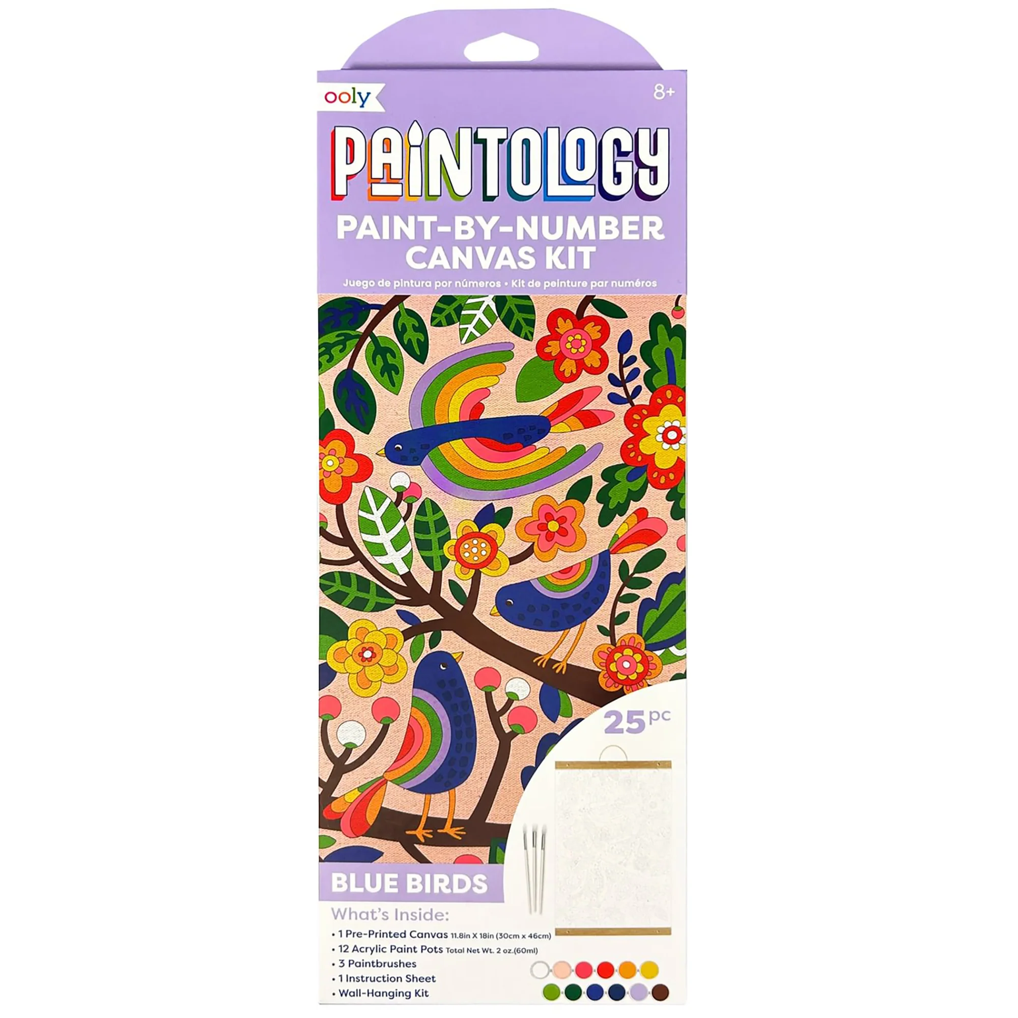 OOLY Paintology Blue Birds Paint-By-Number Canvas Kit - DIY Artwork for Ages 8+