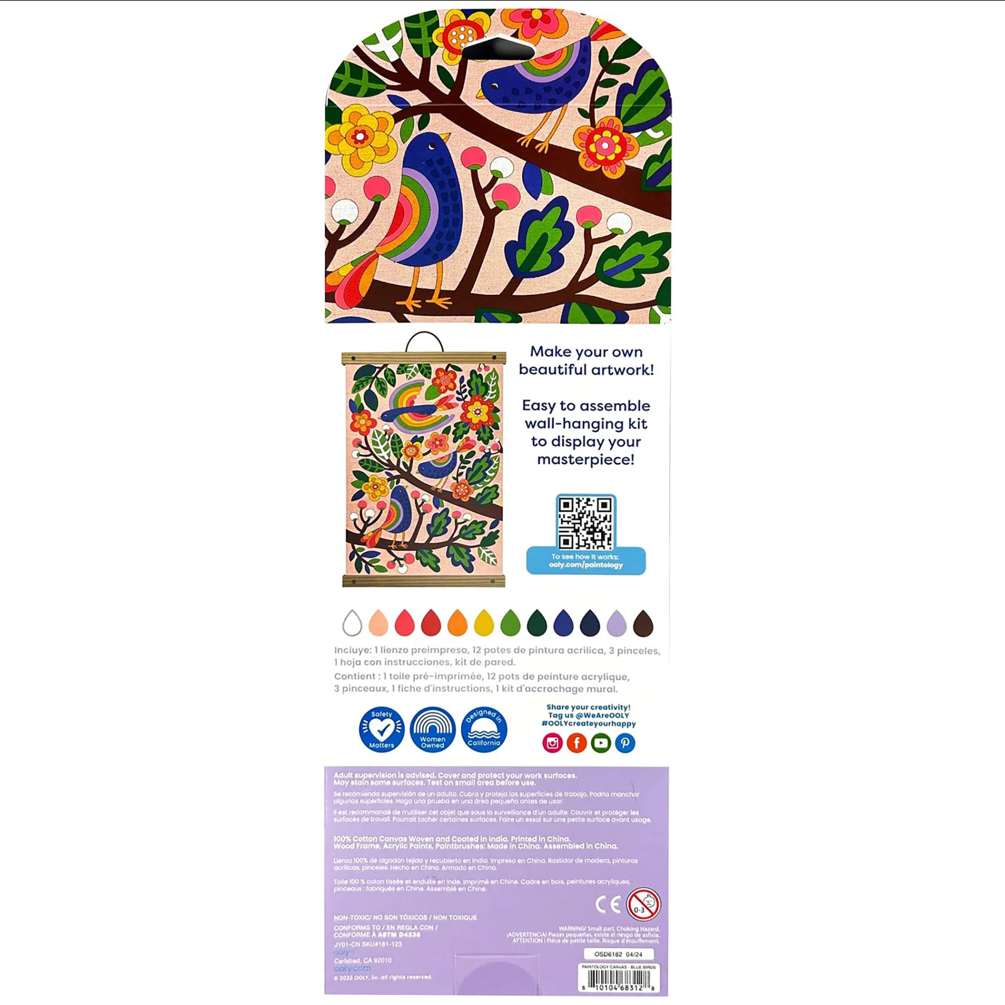 OOLY Paintology Blue Birds Paint-By-Number Canvas Kit - DIY Artwork for Ages 8+ - Image 2