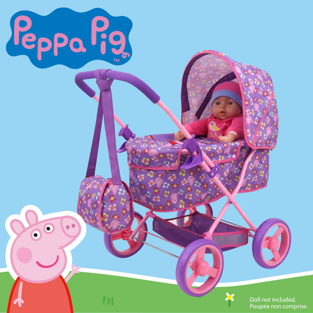 Peppa Pig Deluxe Doll Pram & Matching Bag - Floral Purple & Pink, Ages 3+ - Image 2