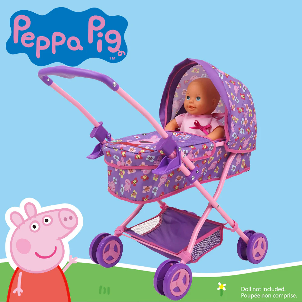 Peppa Pig Floral Fantasy Doll Pram with Retractable Canopy - Purple, Pink - Image 2