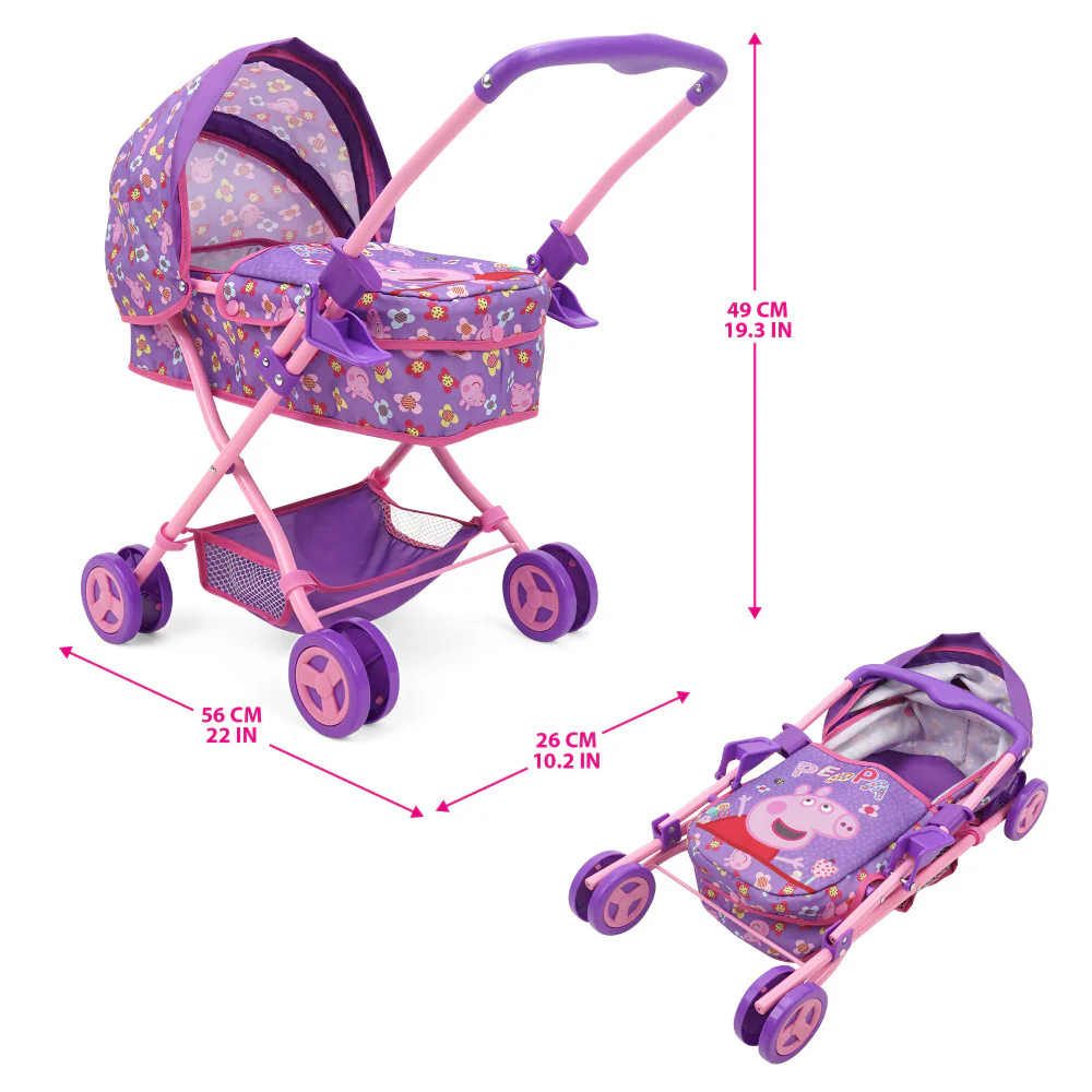 Peppa Pig Floral Fantasy Doll Pram with Retractable Canopy - Purple, Pink - Image 4