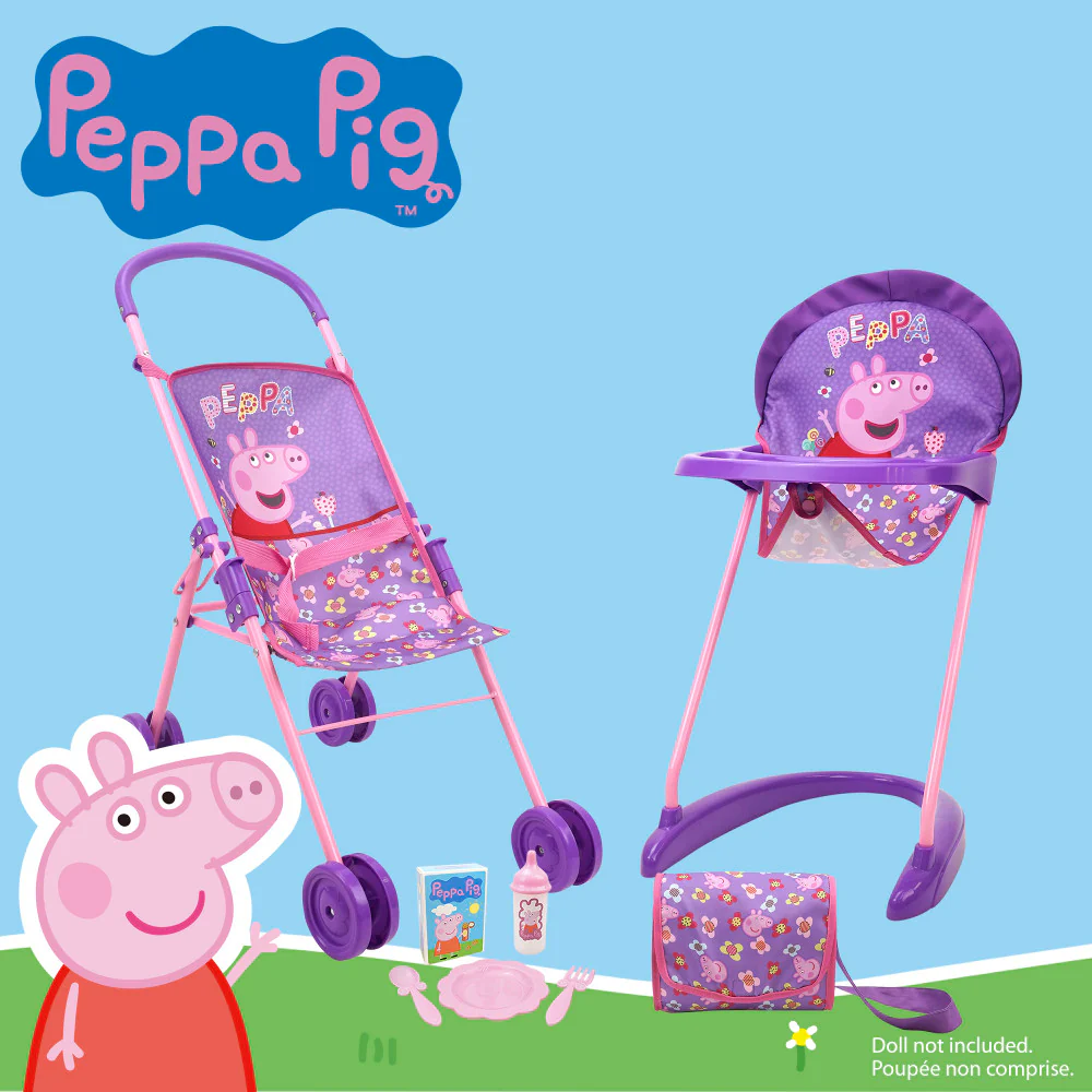 Peppa Pig Stroll N' Feed Playset - Floral Pink & Purple - Image 2