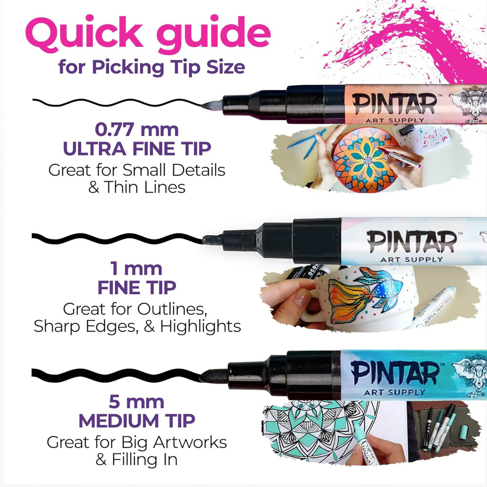 Pintar Craft Series Acrylic Paint Markers - Medium 5mm Tip, 14 Pack Vibrant Colors - Image 5