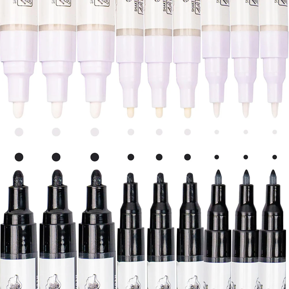 Pintar Pro-Line Acrylic Paint Marker Set - Black & White, 18 Pack, Multi-Tip Sizes