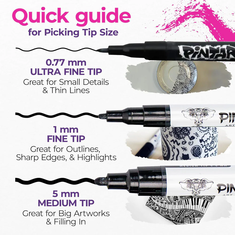 Pintar Acrylic Paint Markers - Extra Fine Tip 0.7mm, Black & White 6-Pack - Image 5