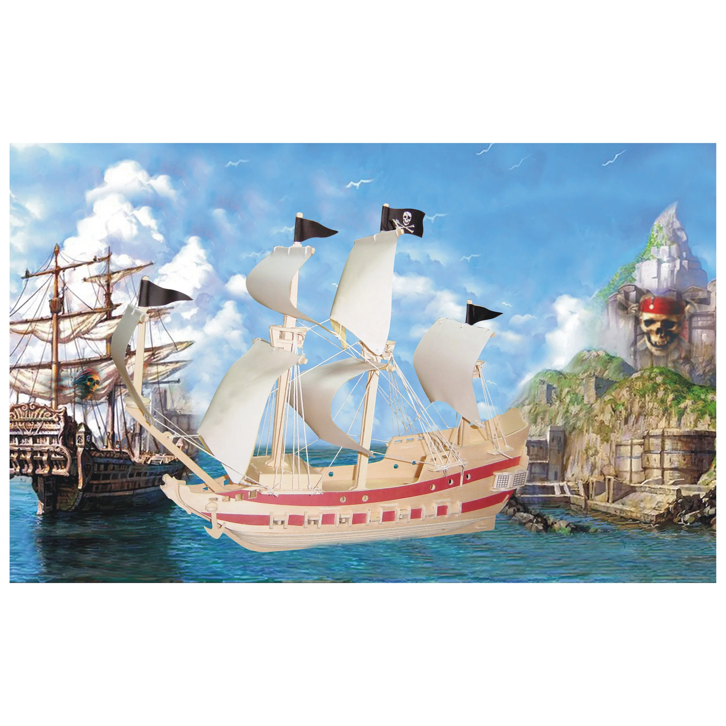 3D Pirate Ship Adventure Natural Wood Puzzle - 1 Set - Image 2