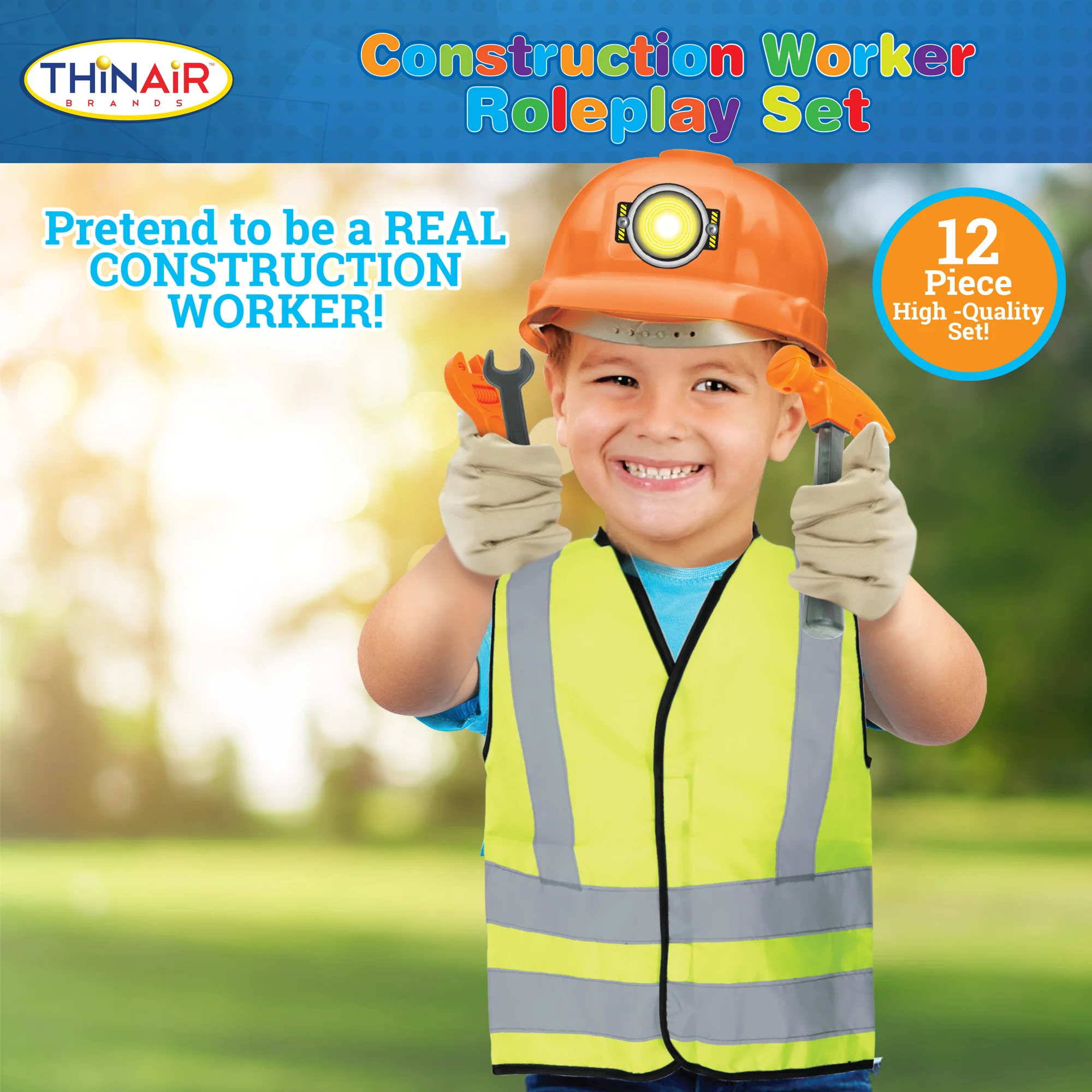 Playful Minds 12pc Construction Worker Dress-Up Set - Yellow/Orange - Kids 3+ - Image 3