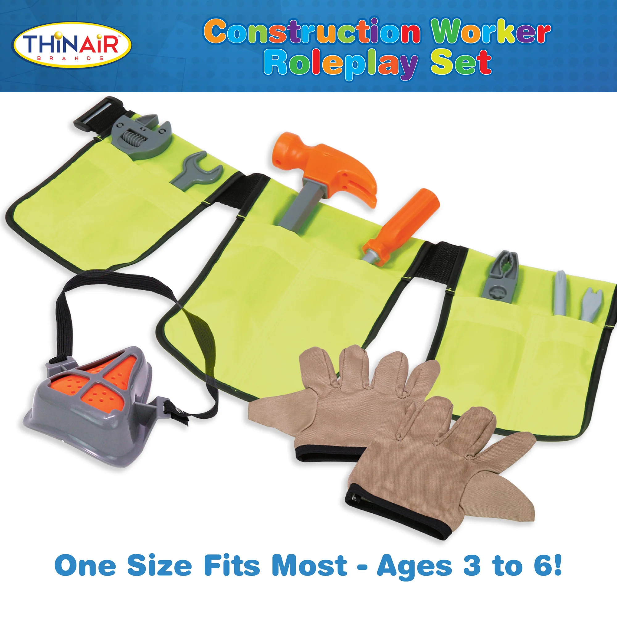 Playful Minds 12pc Construction Worker Dress-Up Set - Yellow/Orange - Kids 3+ - Image 4