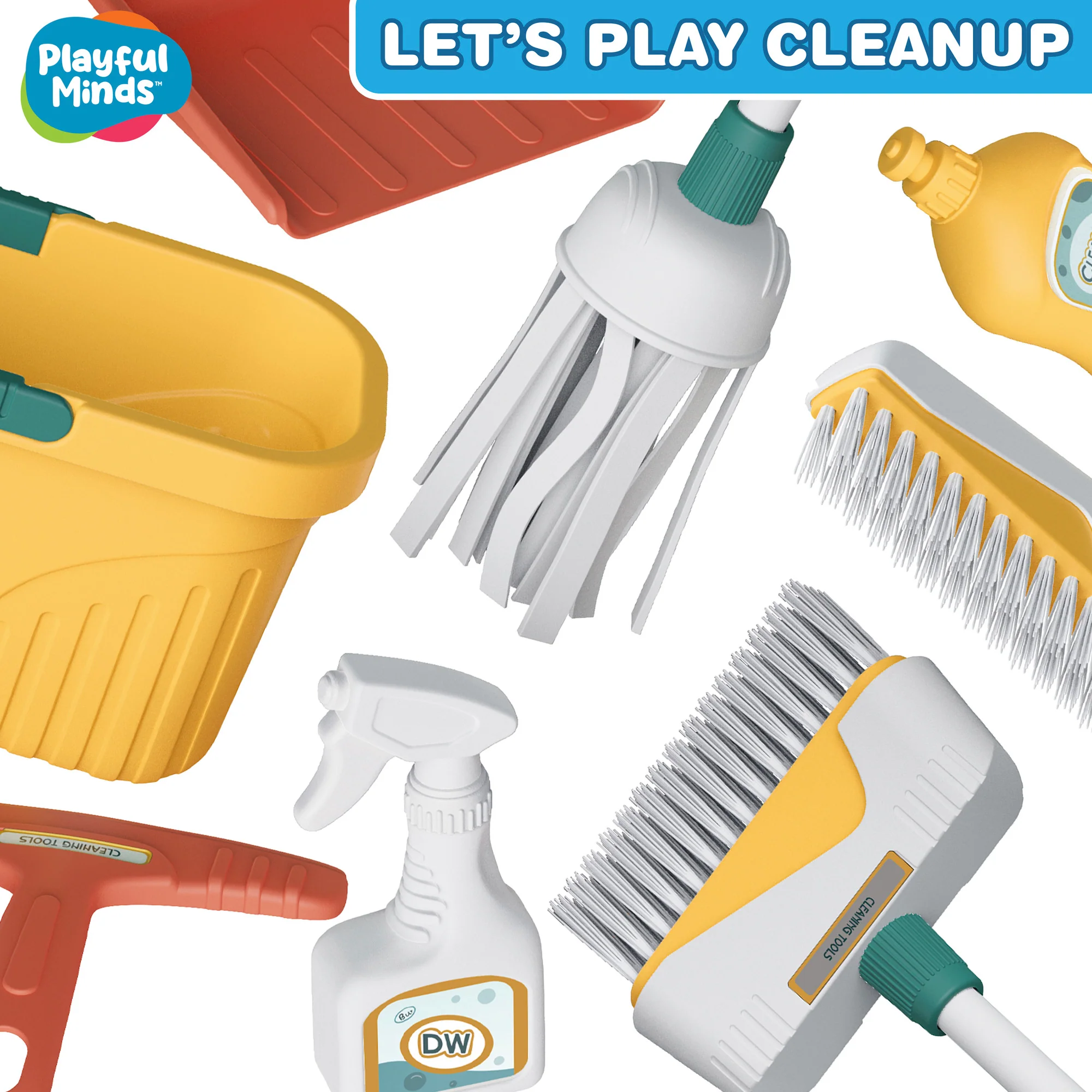 Playful Minds 8pc Household Cleaning Set - Pretend Play Kit for Ages 3+ - Image 3