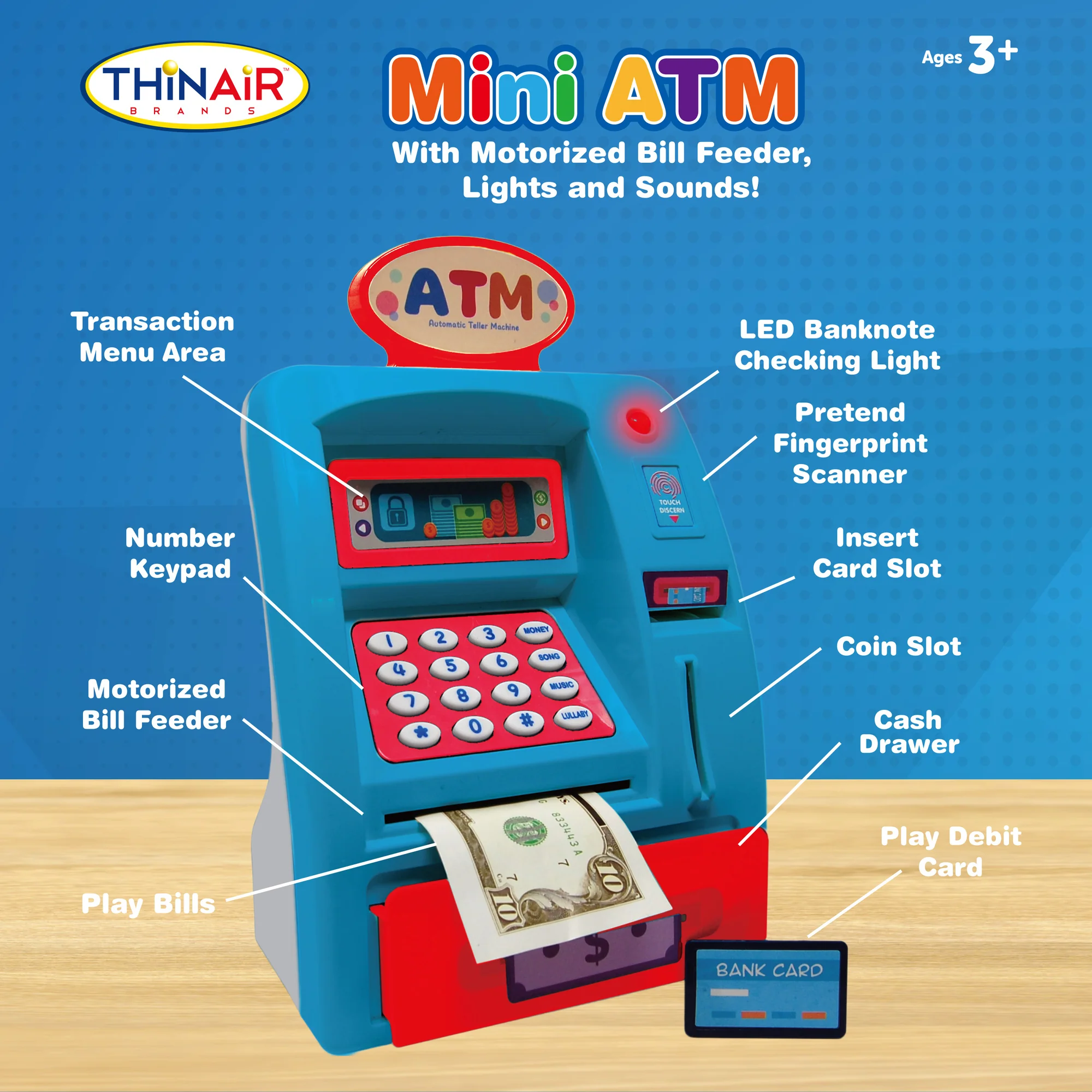 Playful Minds Mini ATM - Interactive Piggy Bank with Sounds and Lights for Kids Age 3+ - Image 2