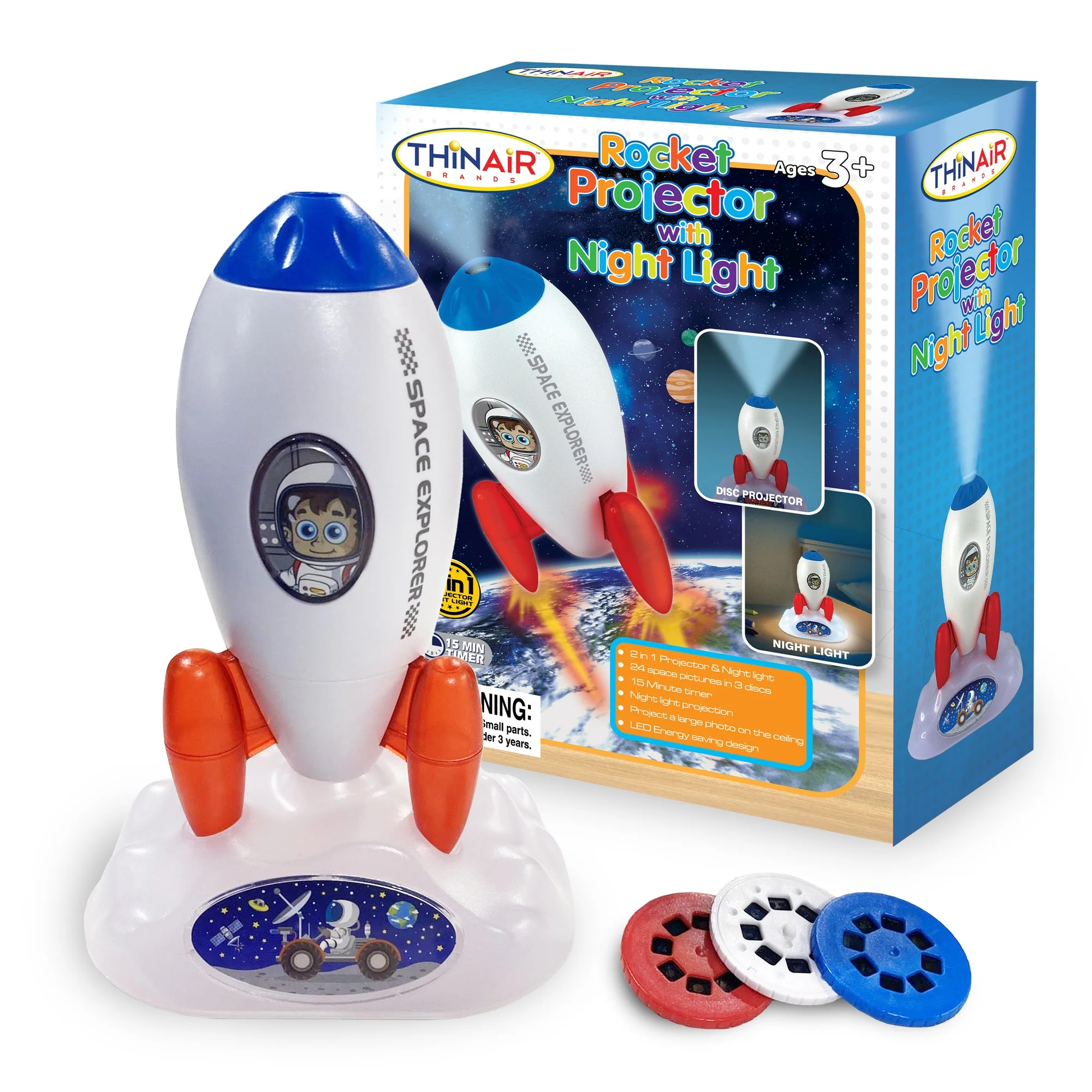 Playful Minds Rocket Projector Night Light - Galactic 2-in-1 Display