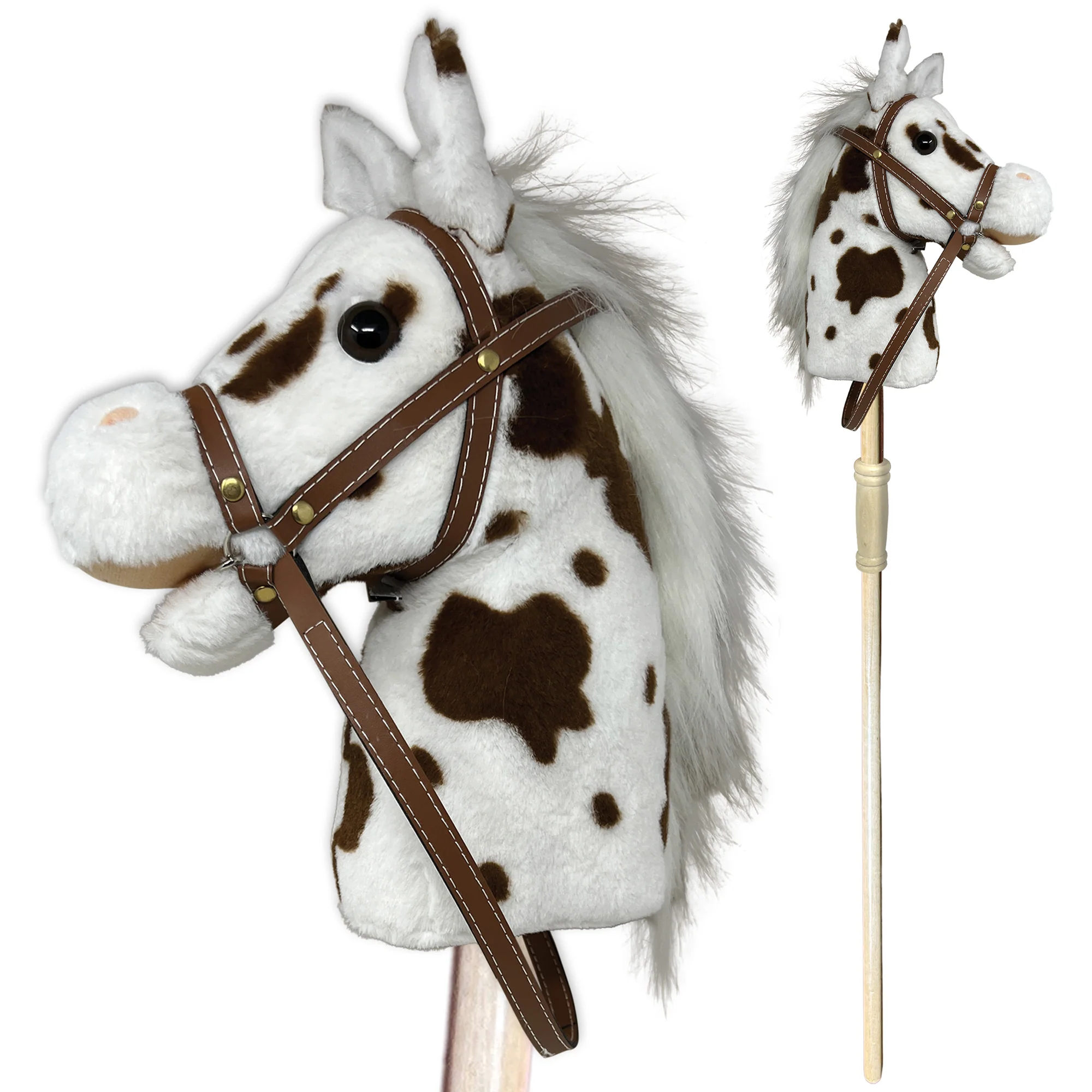 Playful Minds: Pinto Stick Pony - Ride-On Toy with Sounds, White & Brown