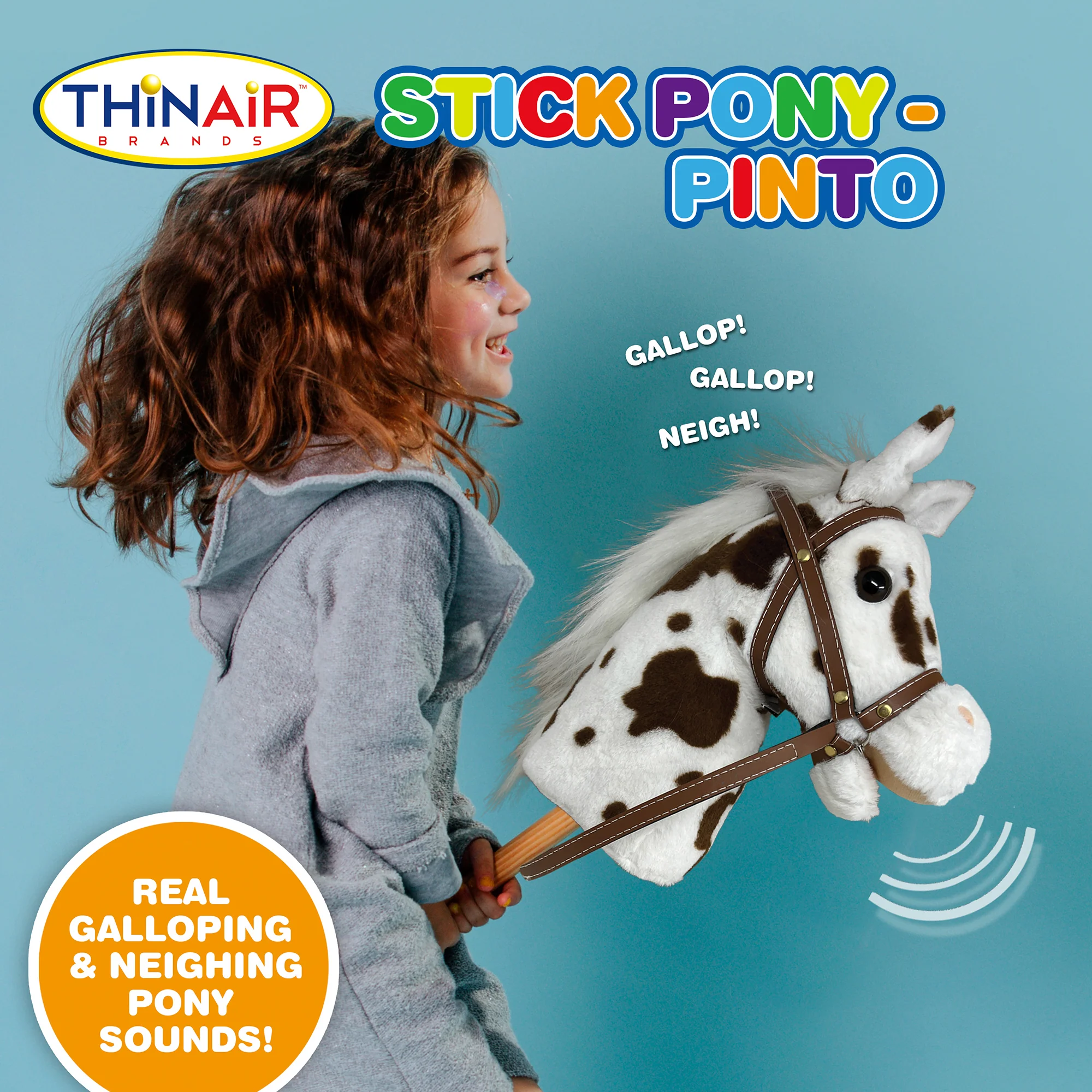Playful Minds: Pinto Stick Pony - Ride-On Toy with Sounds, White & Brown - Image 4