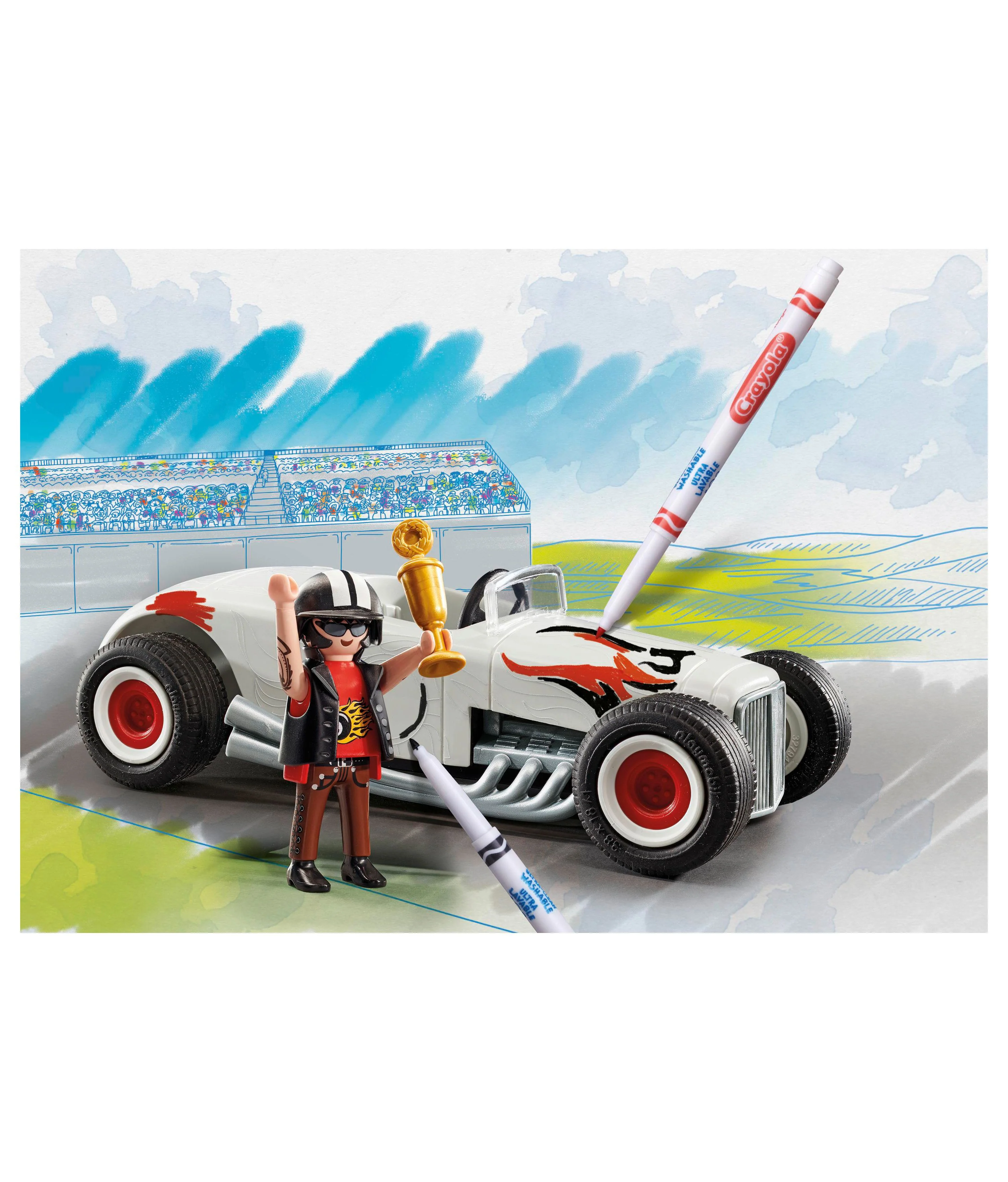 PLAYMOBIL Color Series Crayola Hot Rod Customizable Toy Car Set - Image 3