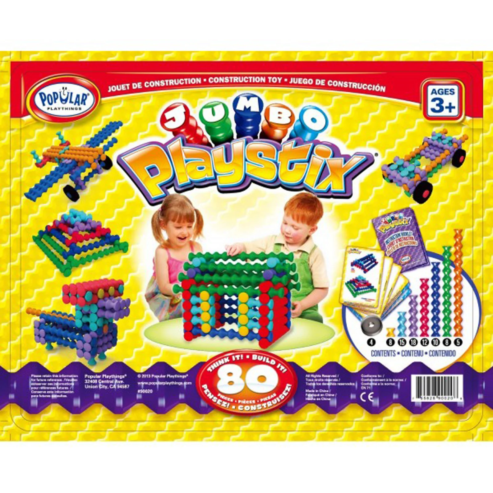 Popular Playthings Jumbo Playstix 80-Piece Set - Colorful Construction Toy - Image 2
