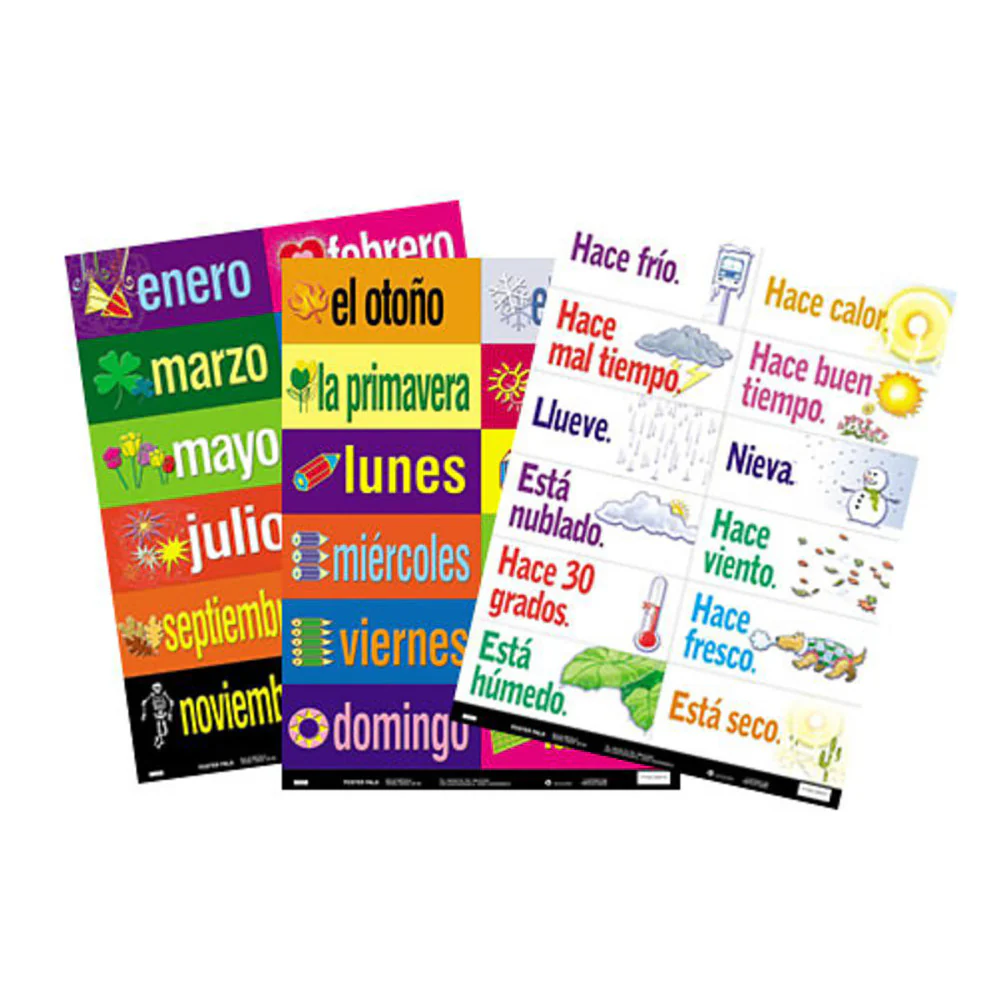 Poster Pals Spanish Vocabulary Teaching Chart Set, 36 Laminated Cards - Image 2