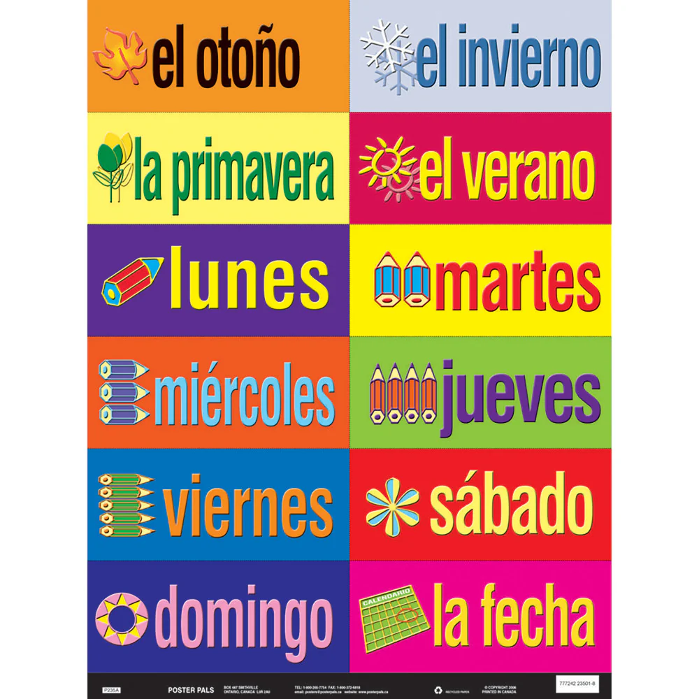 Poster Pals Spanish Vocabulary Teaching Chart Set, 36 Laminated Cards - Image 3