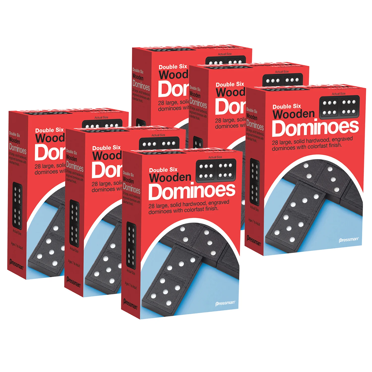 Pressman Classic Wooden Dominoes 6-Pack Set, Double Six Edition