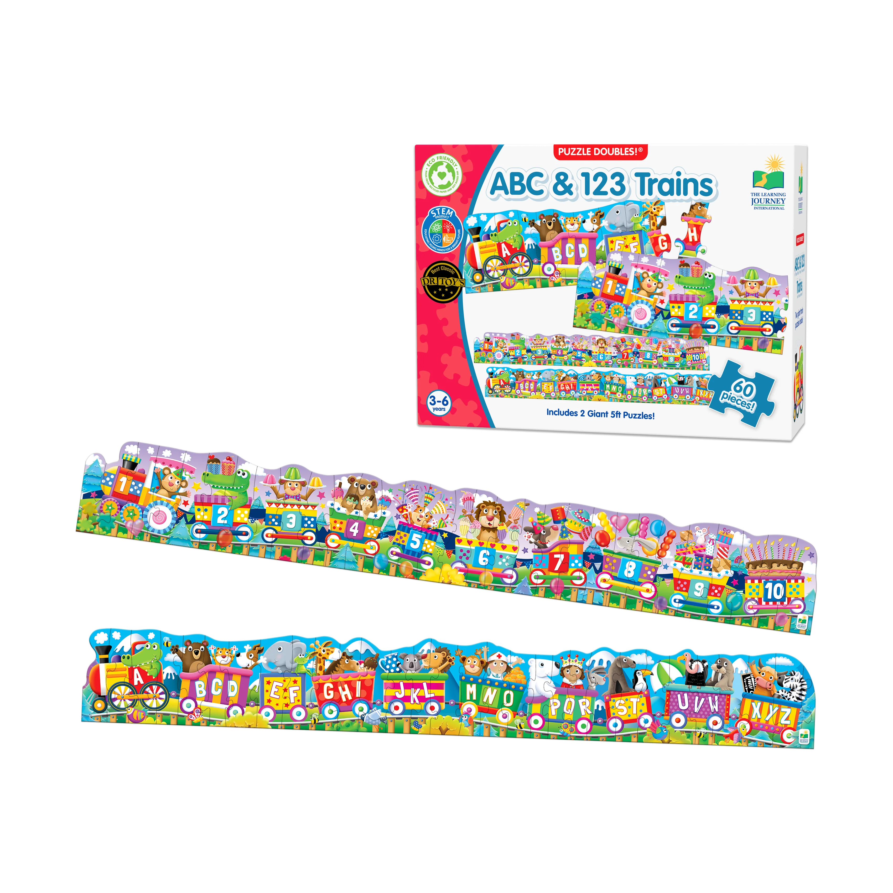 Puzzle Doubles! ABC & 123 Trains Floor Puzzles - 60 pcs - Image 3
