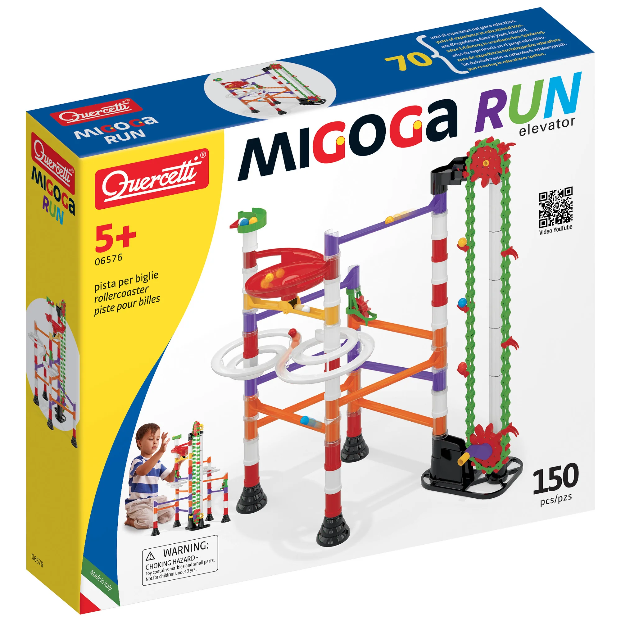 Quercetti Migoga Marble Run Elevator - 150pc STEM Toy Set